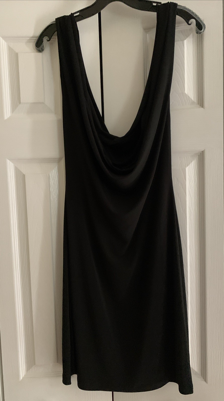 Spense M NWT Sleeveless Draped Front Dress Black Knee Length Low Back Tie @ Neck