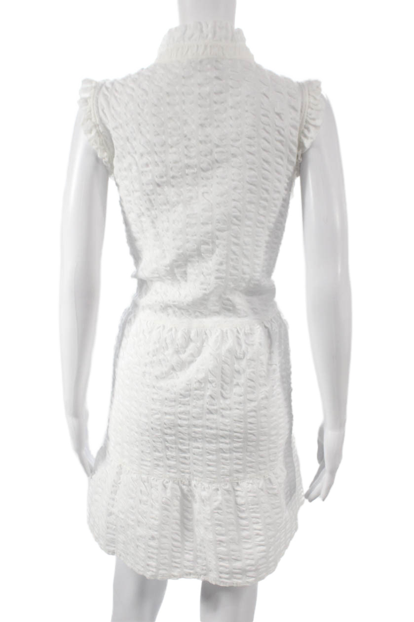 0039 Italy Womens White Geometric Cotton Shift Dress Sleeveless Size M
