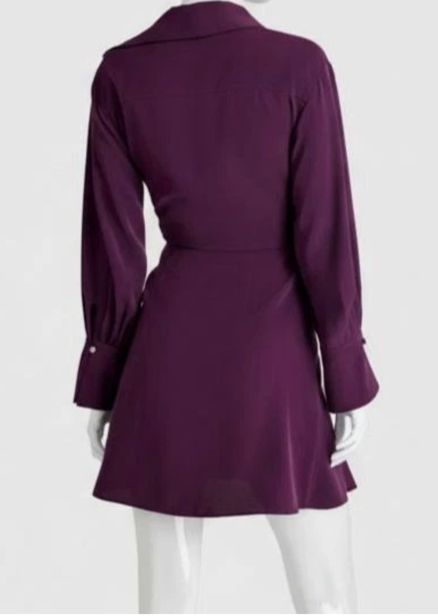 DKNY Petite Collared-V-Neck Long-Sl Raisin 4P