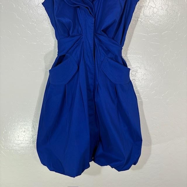 Samuel Dong Dress Womens Medium Blue Solid Cowl Neck Bubble Hem Party Sleeveless