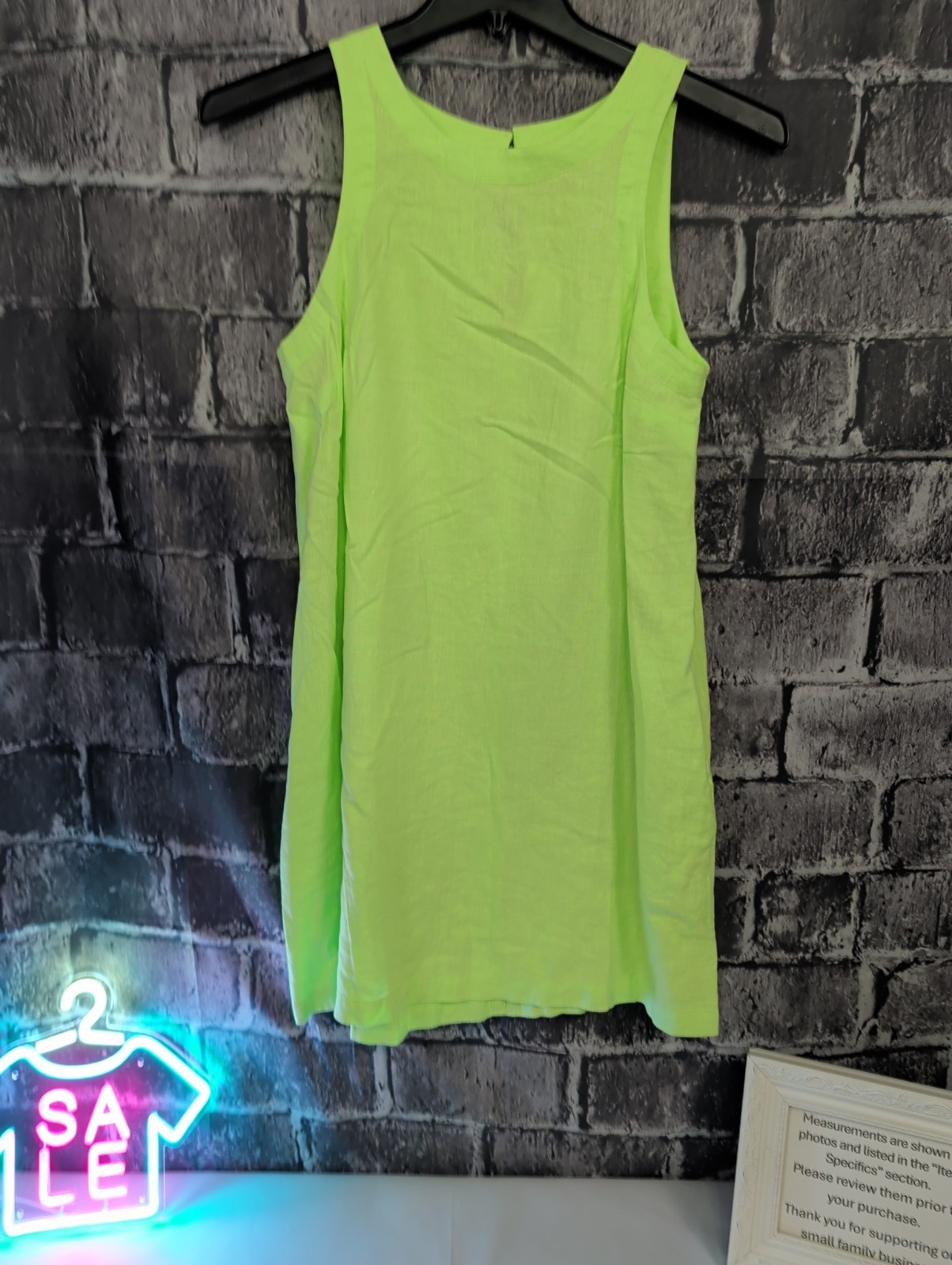 A New Day Size S Lime Green Keyhole Button Back Linen Blend Tank Shift Dress NWT