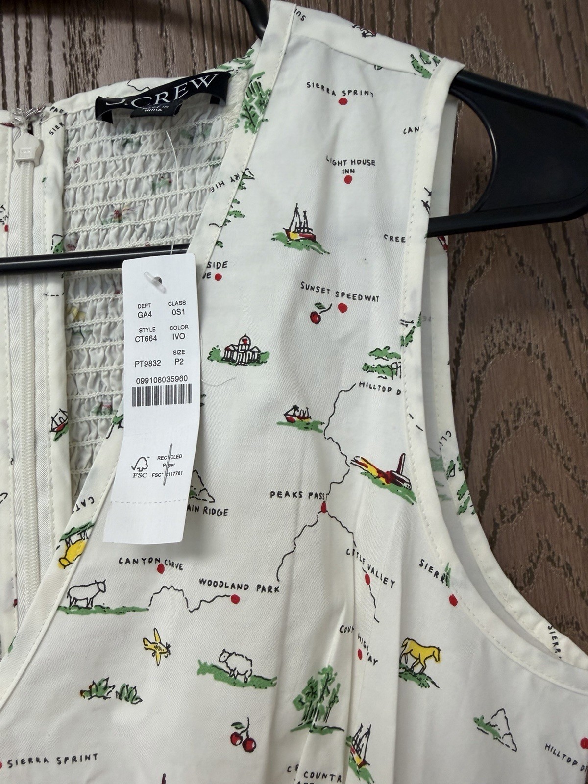 J CREW SIZE 2P V-neck dress in Map Print CT664