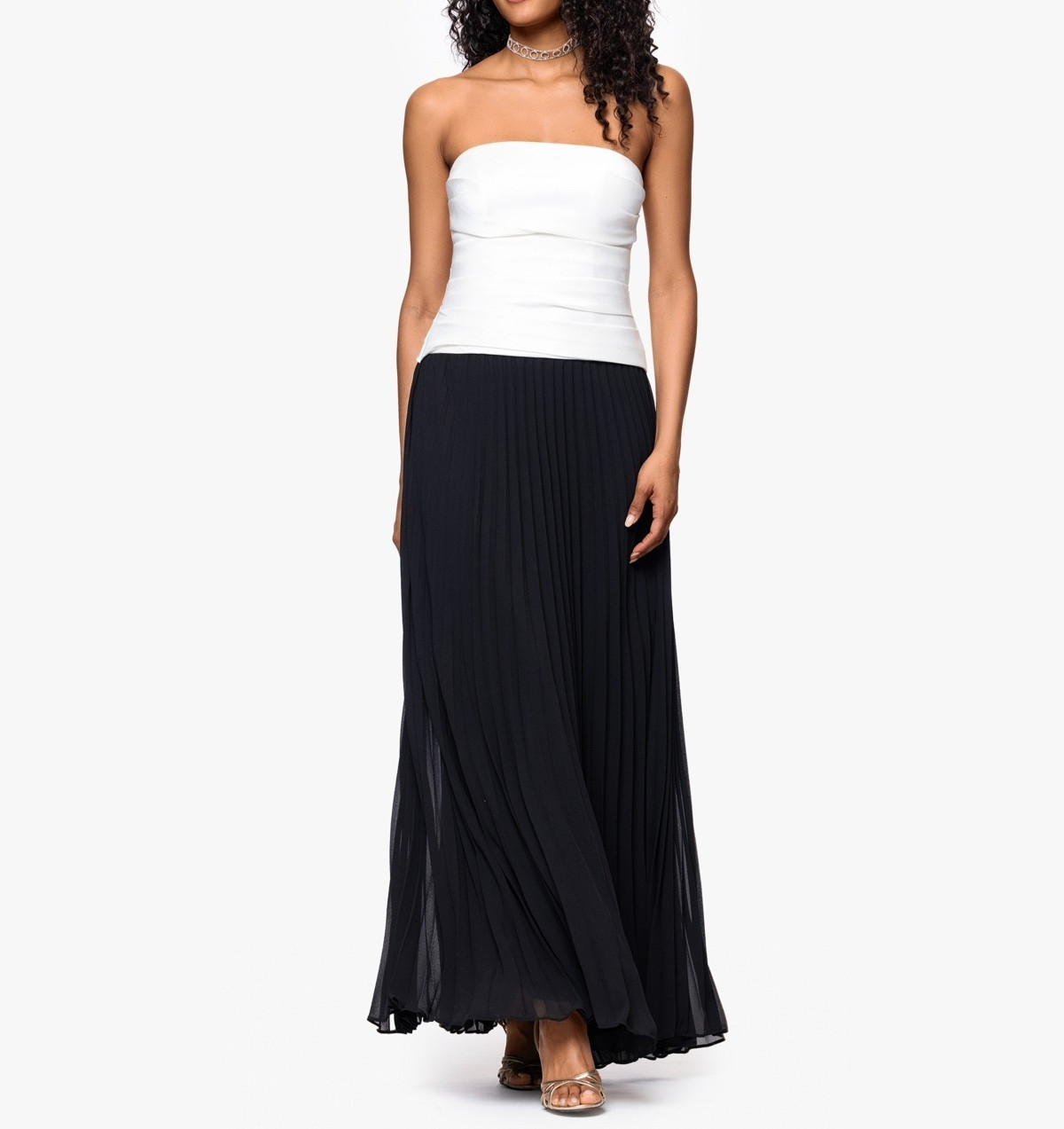 Betsy & Adam Colorblocked Strapless Chiffon-Skirt Long Dress MSRP $279