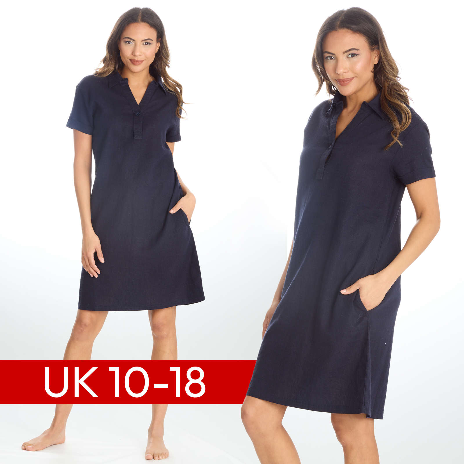 Ladies Linen Summer Dress Short Sleeved Breathable Lightweight Holiday UK 10-18
