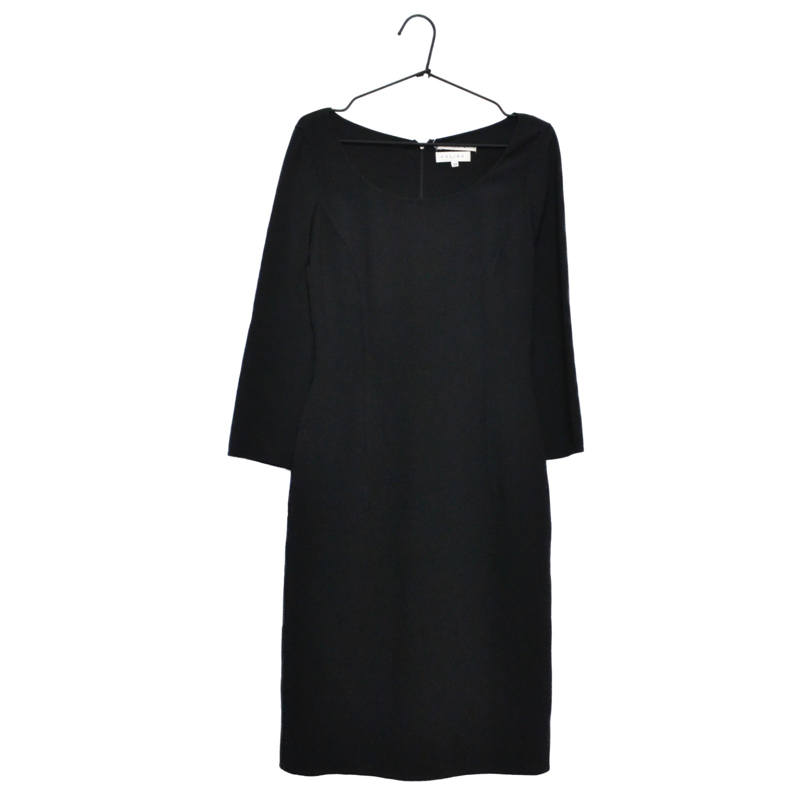 Celine Finition Main Wool Elastane Designer Black Dress Size 38 Made in France