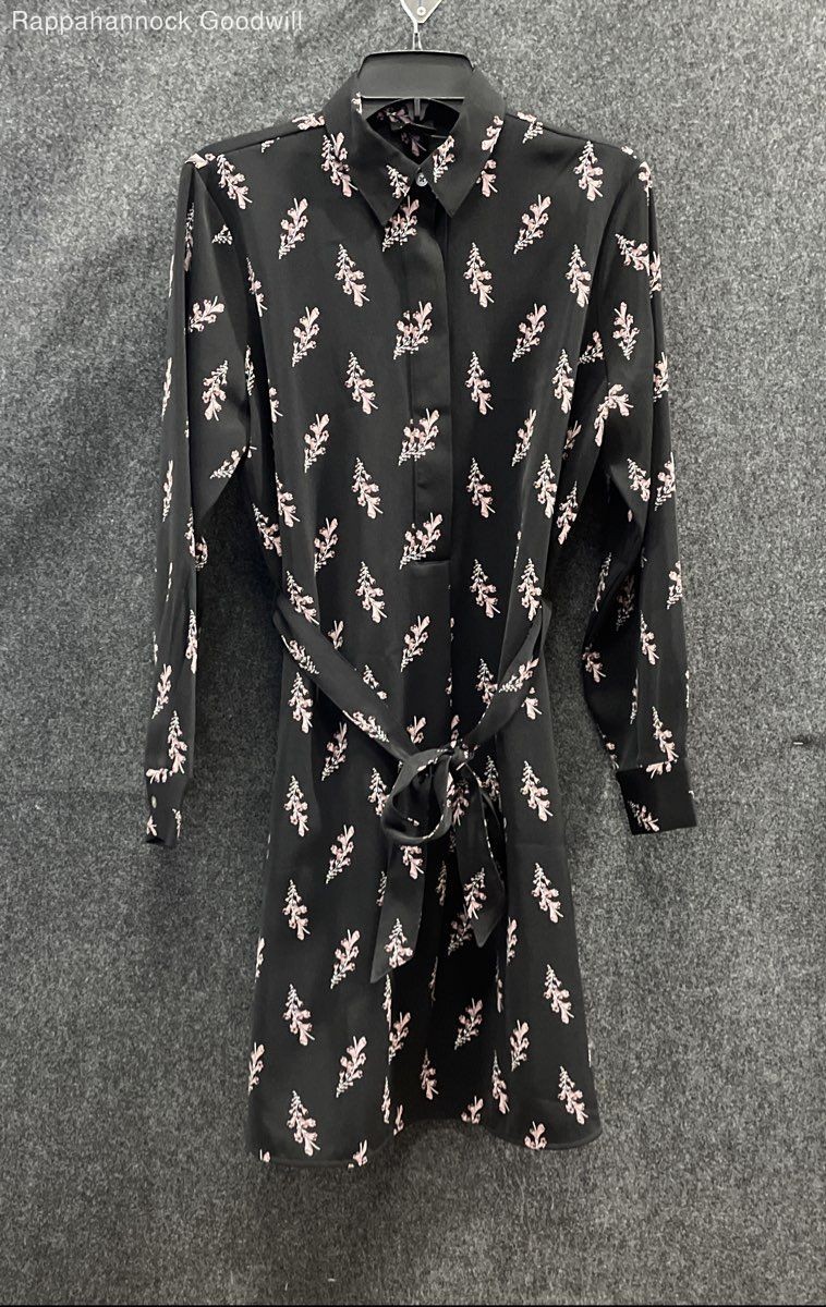 Ann Taylor Factory Women’s Black Pink Floral Belted Shirt Dress Size M NWT