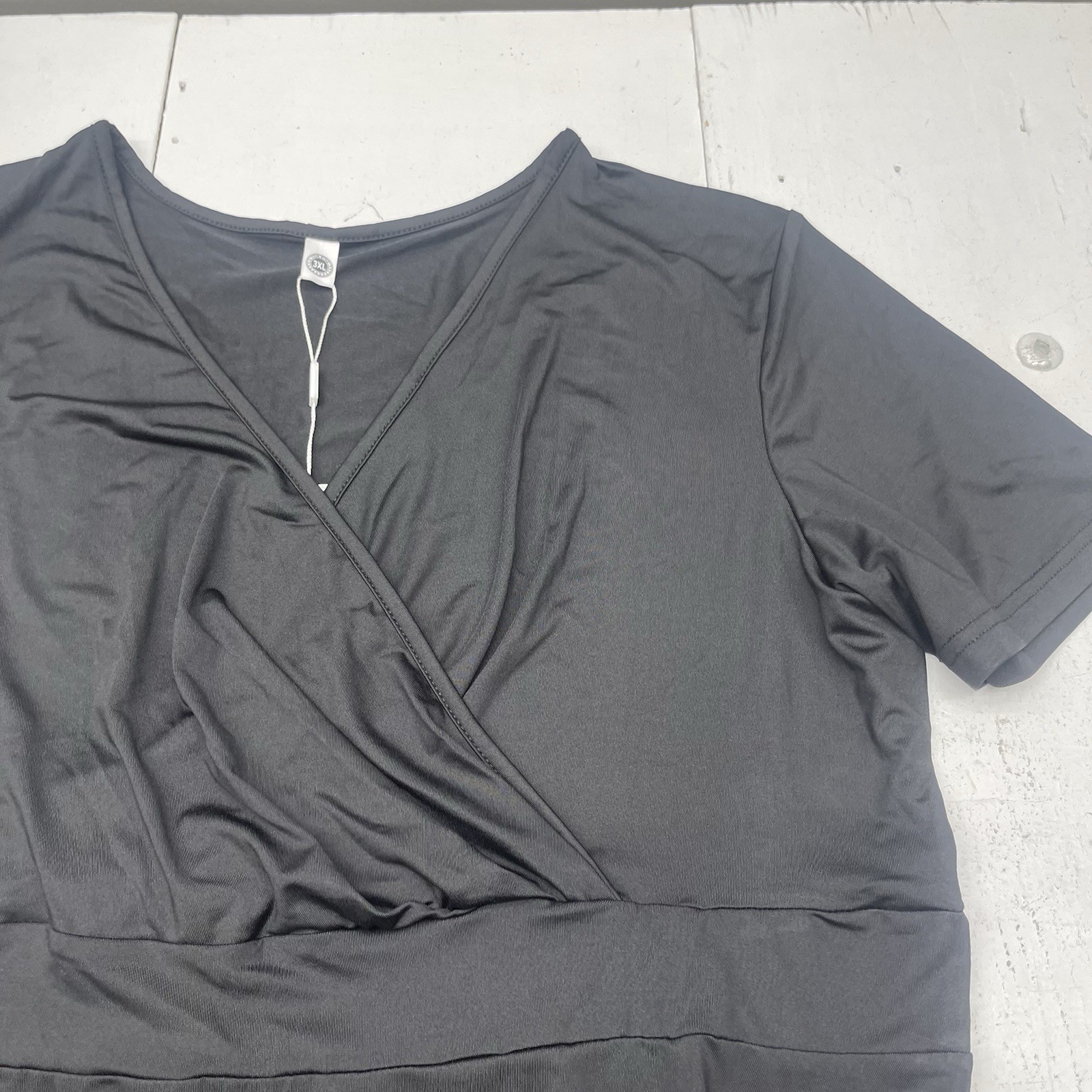 Your Style Black Short Sleeve Cross Over V Neck Knee Length Dress Women’s 3XL