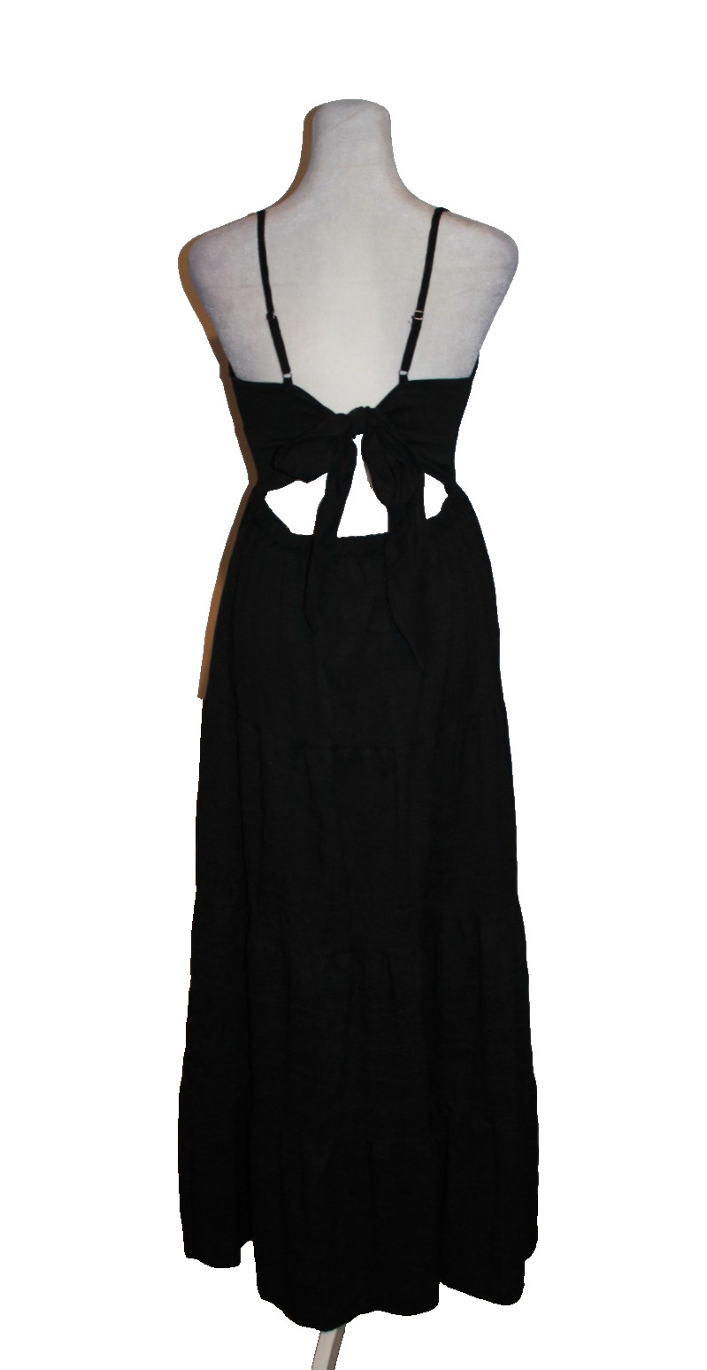 Shein Black Sleeveless Maxi Dress Size Medium M Back-Tie Long Bustier Peasant