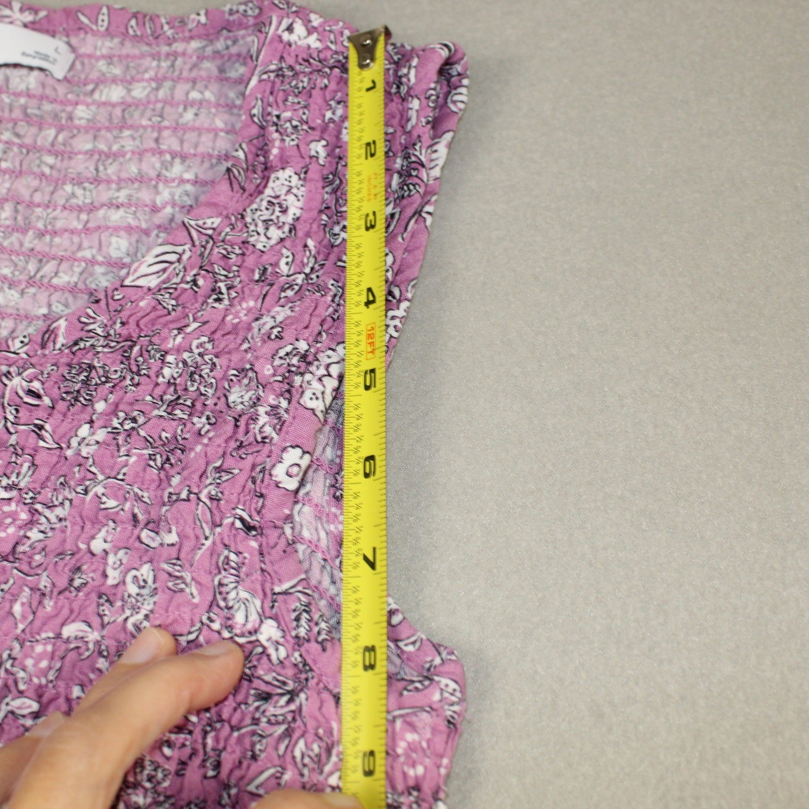 Croft & Barrow Dress Smocked Floral Pockets L Purple Sleeveless Summer Midi