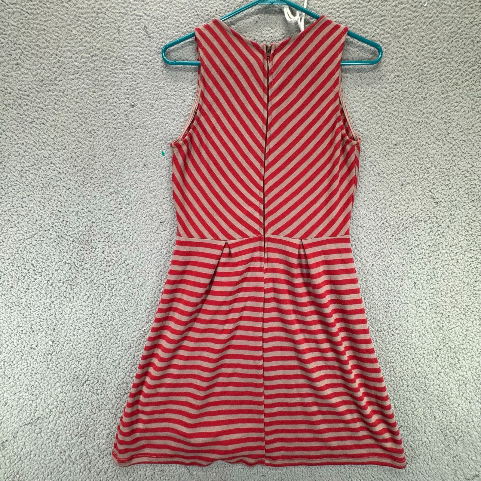 Ginger G Womens Sleeveless Back Zipper Flare Dress Red Brown Stripes Size M