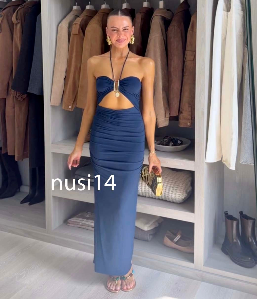 ZARA NEW WOMAN POLYAMIDE CUT OUT MIDI DRESS NAVY BLUE S,M,L 1026/290/401