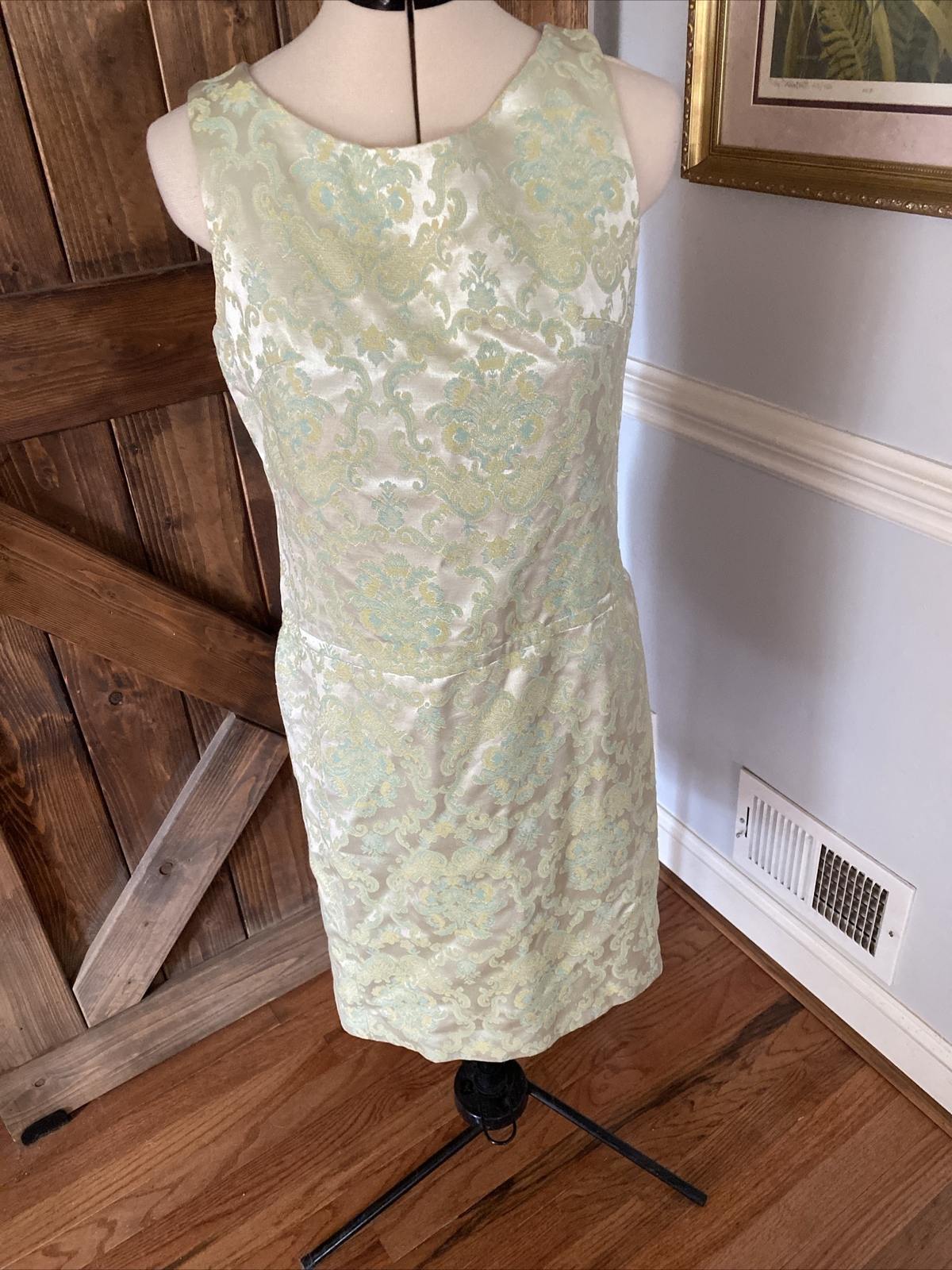 Fine Paris Elinor Gay GreenFloral Linen Sleeveless Long Tank Dress sz12