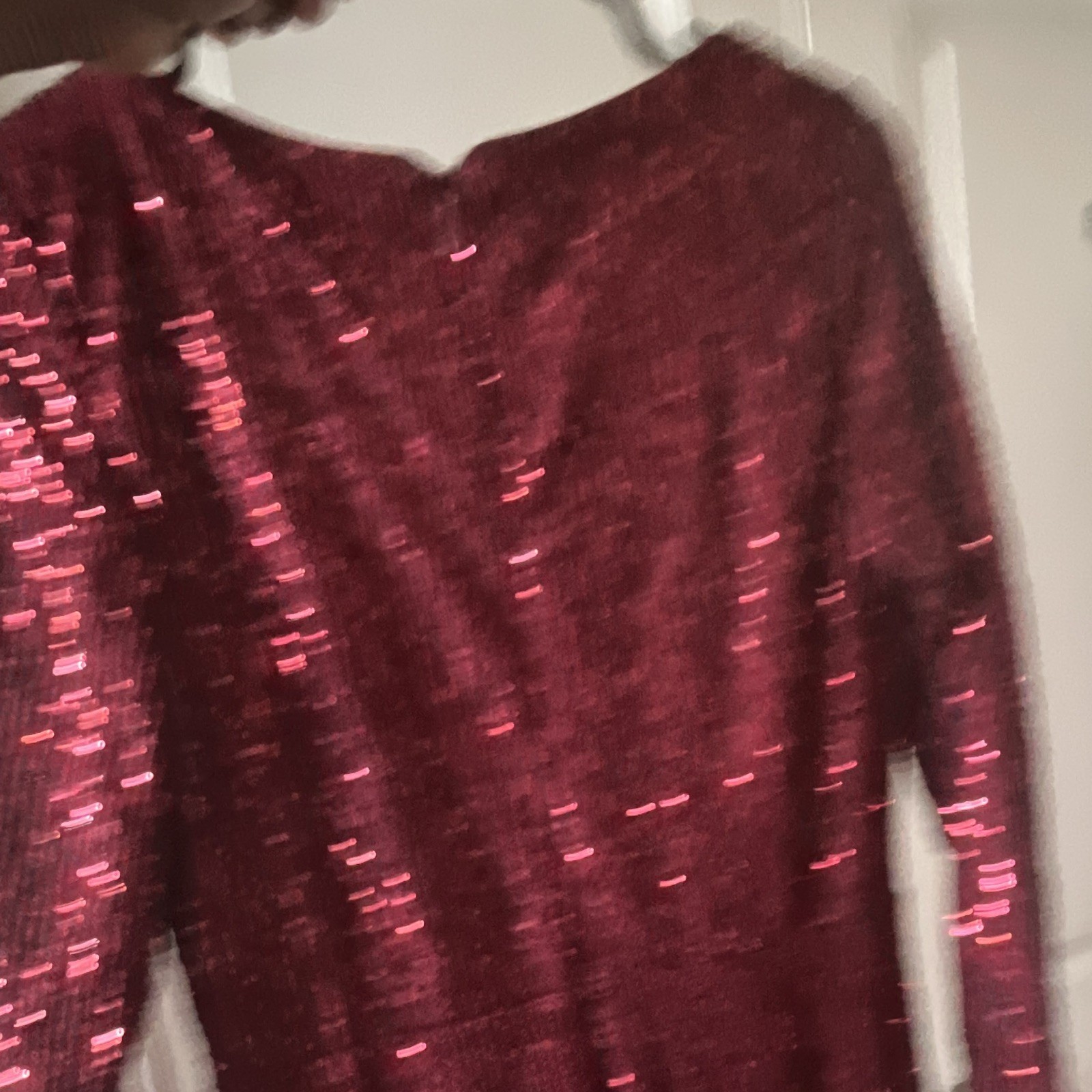 Ever-Pretty Burgundy Sequin V-Neck 3/4 Sleeve Maxi Dress Side Slit M