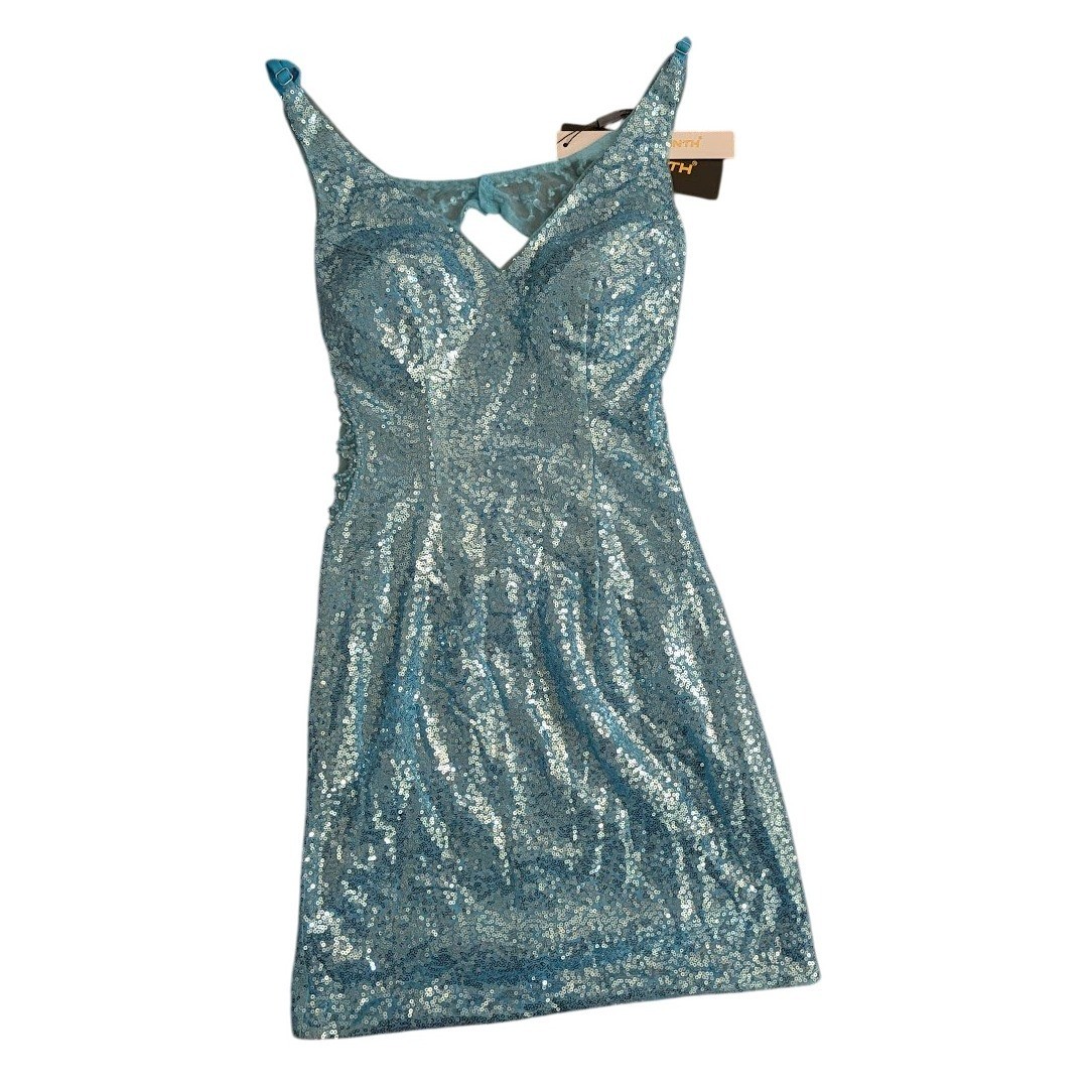 RYANTH Blue Sequin V Neck Mini Dress Sparkly Party Cocktail NEW