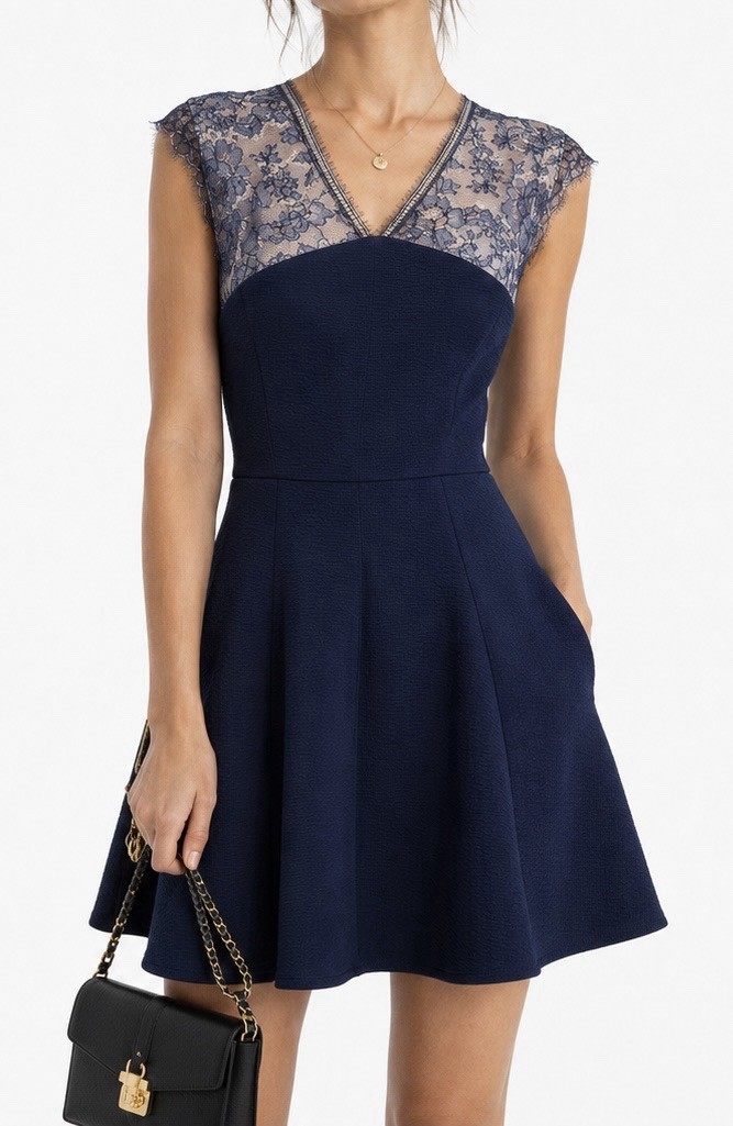 The Kooples Navy Blue Lace Fit & Flare Cocktail Mini Dress Size Small