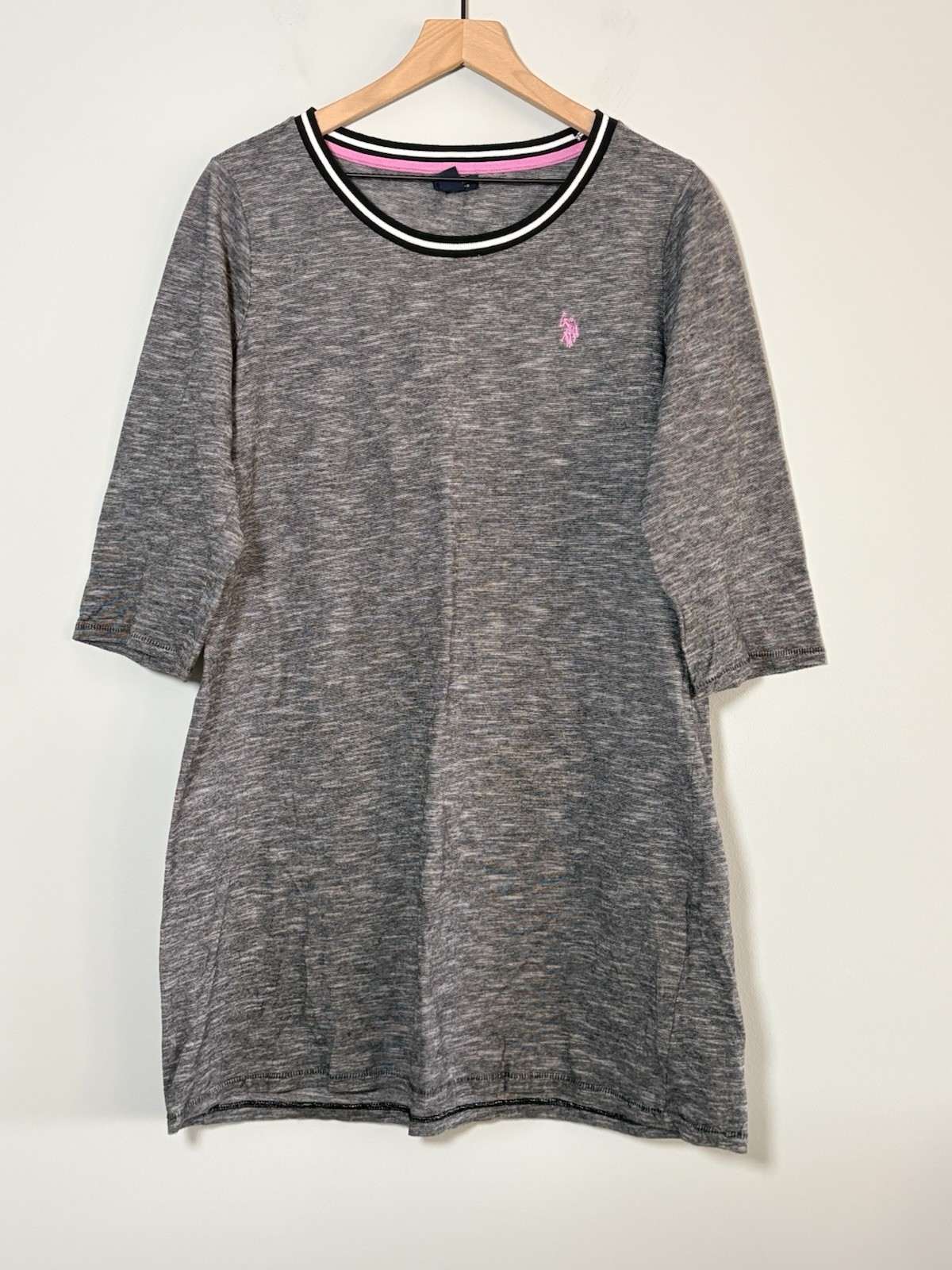 U.S. Polo Assn. Black Heathered Dress with Pink Logo Womens XL 3/4 Sleeve