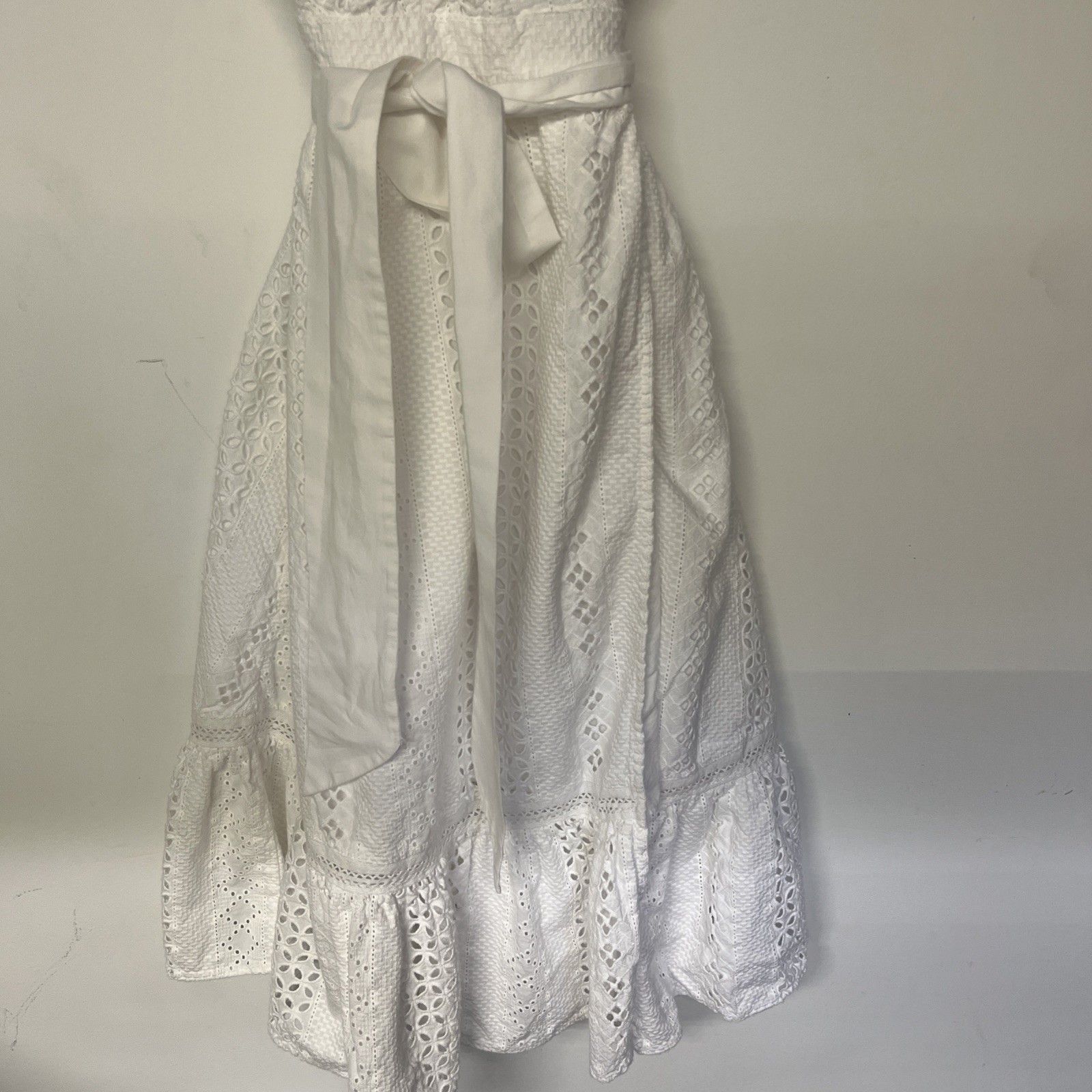 JCrew White Eyelet Wrap Dress Size 2 Cotton Flutter Sleeve Cottagecore White