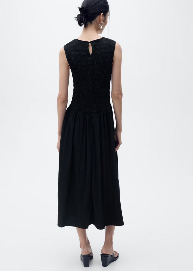 NWT MANGO MNG BLACK GATHERED BODY FLARED DRESS SZ S US 4