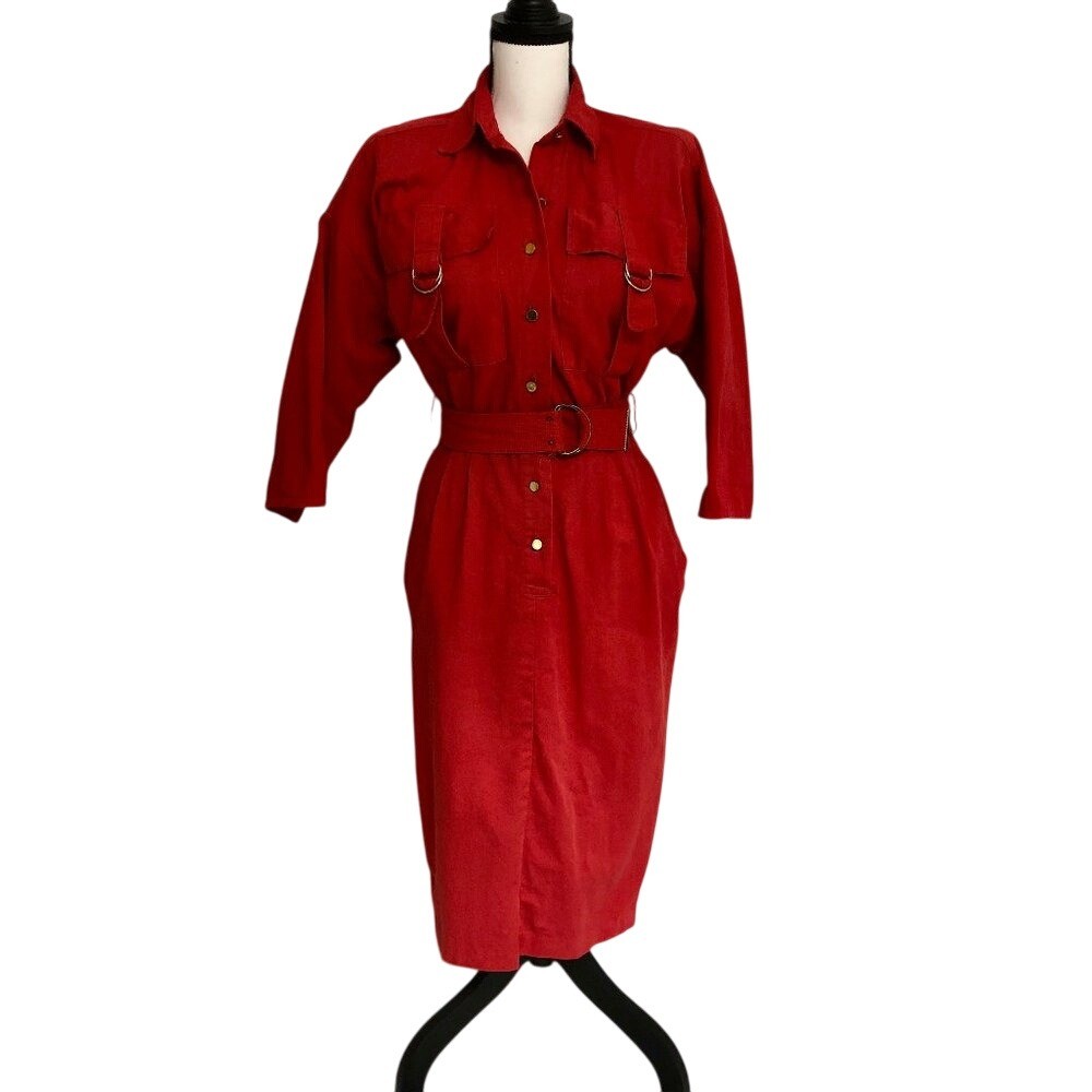 80s Vintage Red Cotton Half Sleeve Utility Sheath Jacket Size Small Made in USA