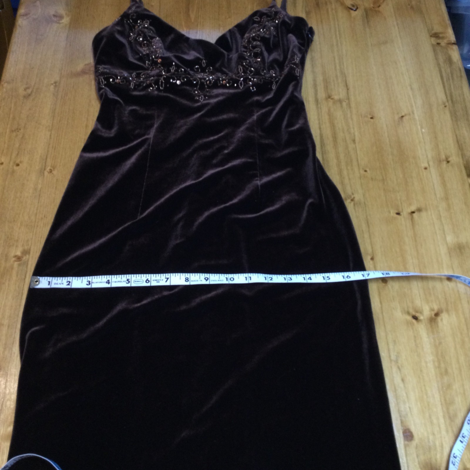 90s Y2K Dave & Johnny Brown Evening Dress 3/4 Beaded Babydoll Spaghetti Strap