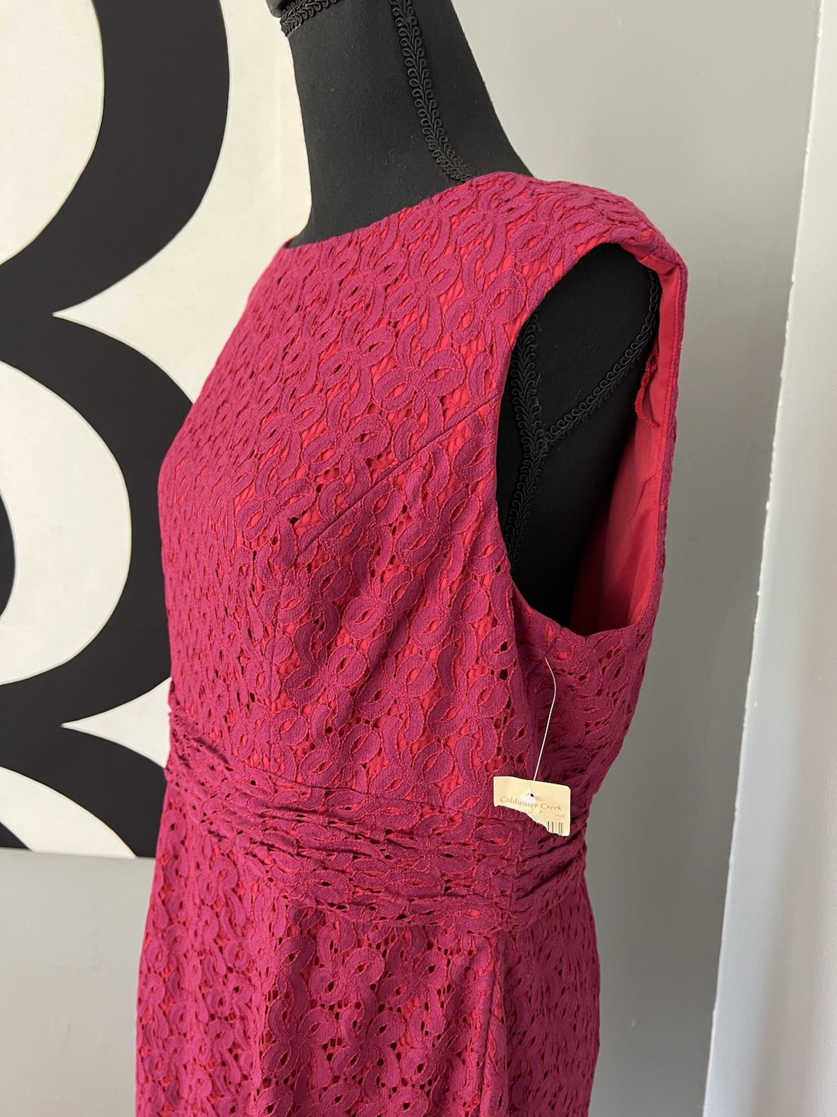 Coldwater Creek Embroidered Lace Sleeveless Sheath Dress Raspberry 39″L Size 14