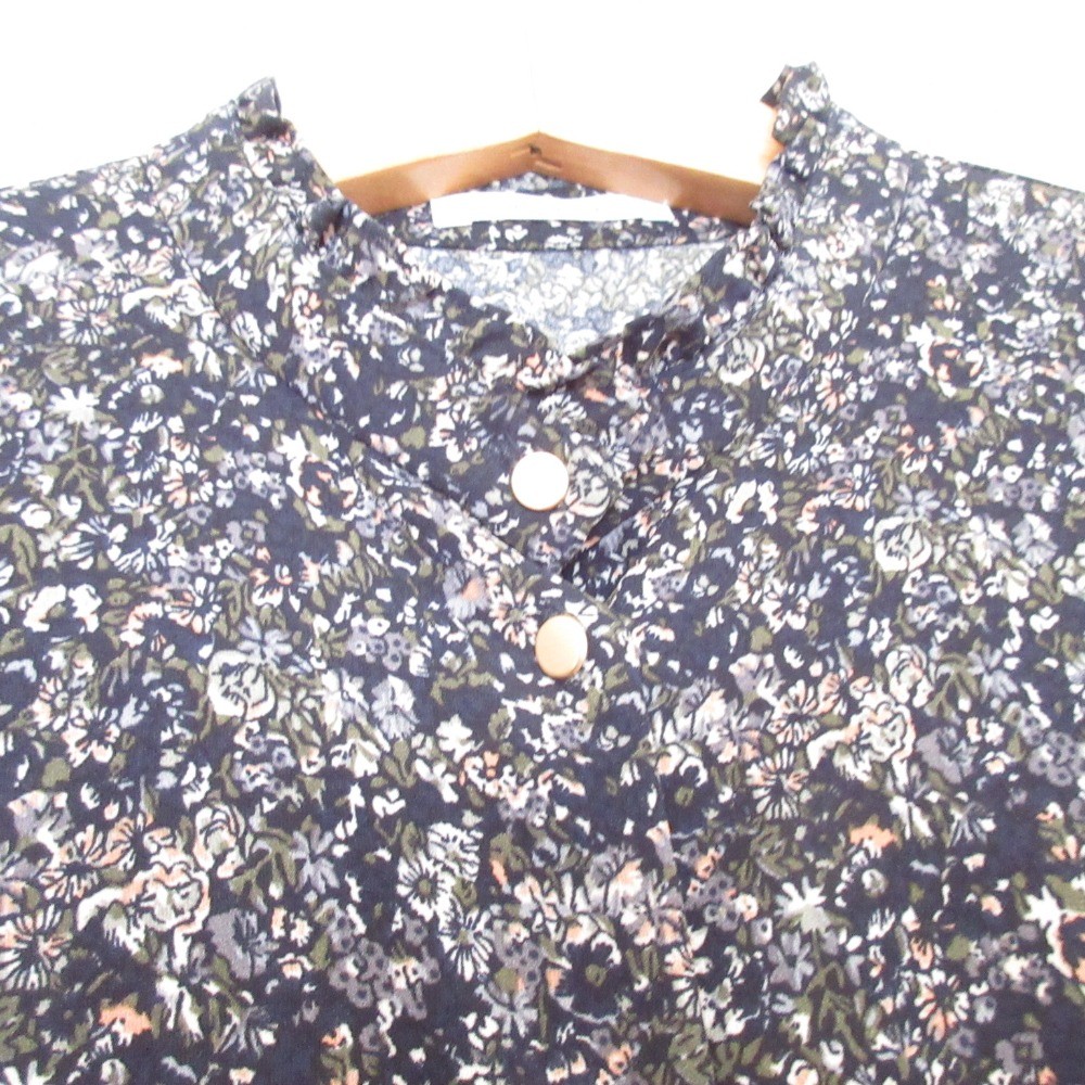 OPAQUE.CLIP floral print long-sleeved shirt dress, size M, navy Women USED