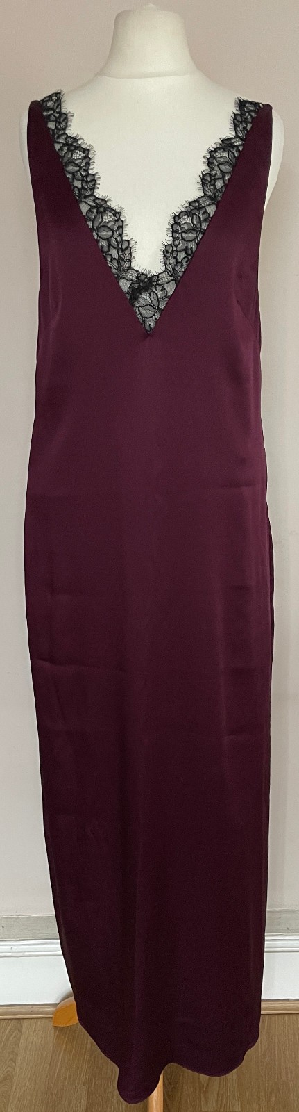 STELLA McCARTNEY burgundy lace-trimmed satin slip dress IT38, UK8/10, US4/6