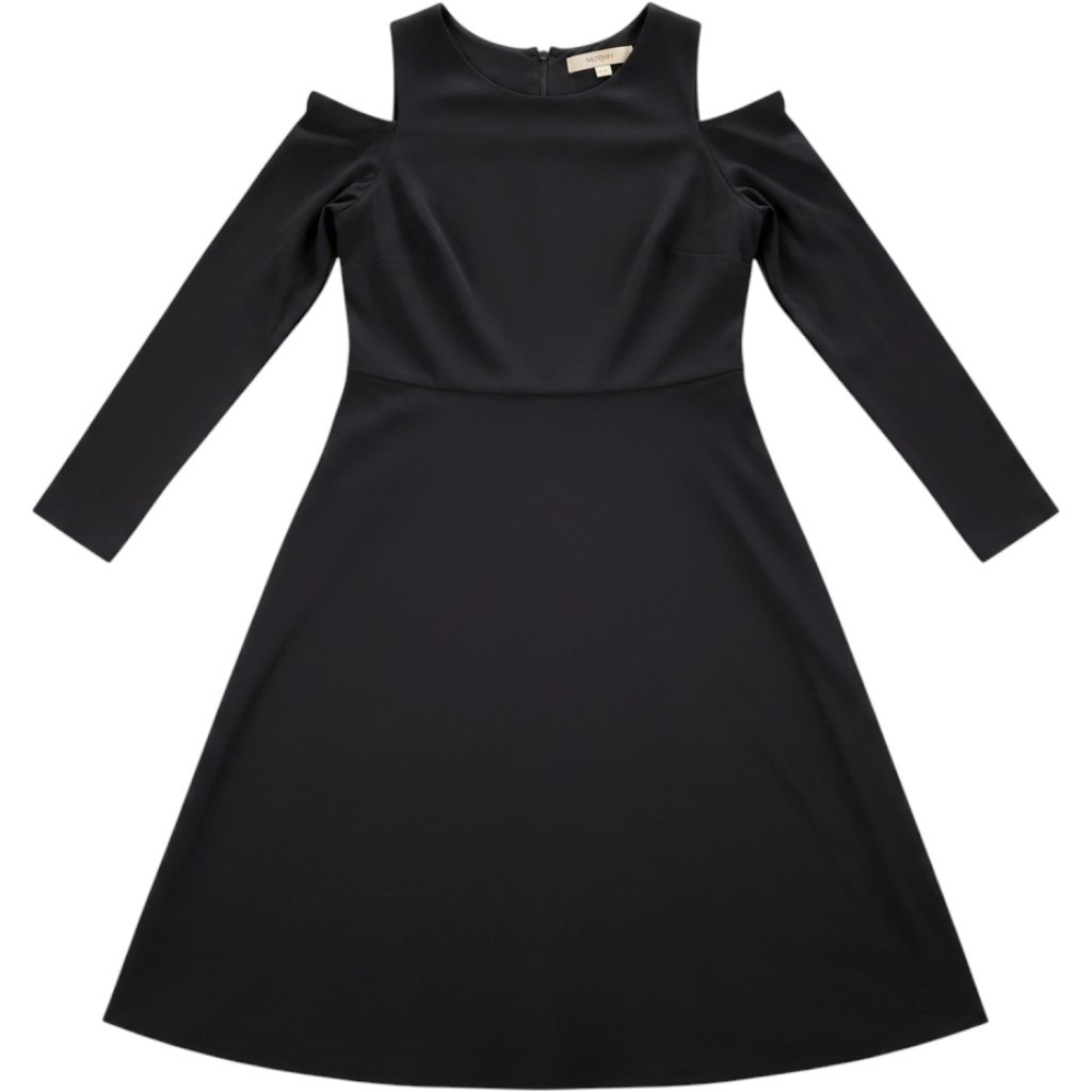 LOFT Womens Black Cold Shoulder A-Line Dress Long Sleeve Size 6 Ponte Knit LBD