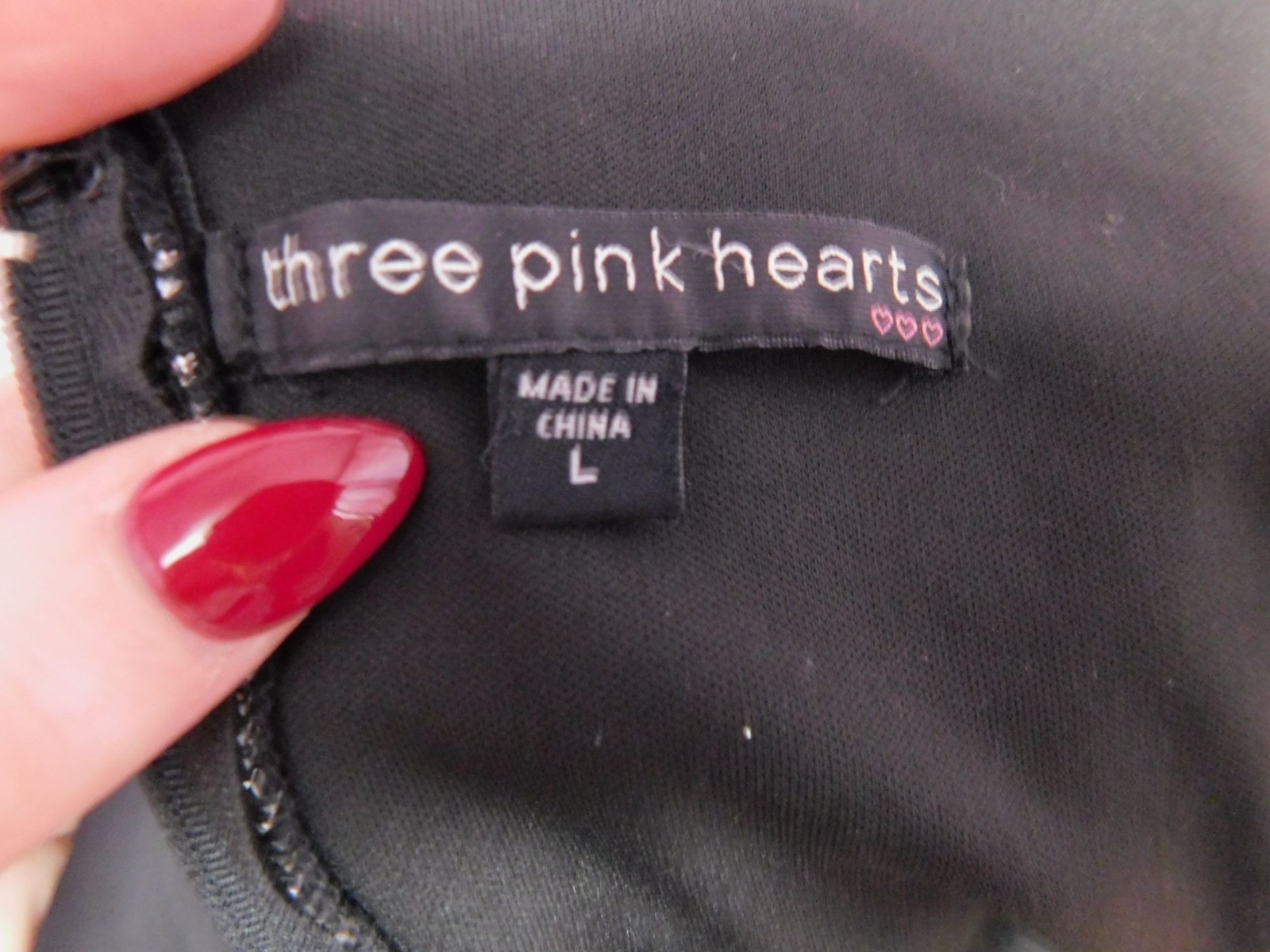 Three Pink Hearts Black Silver Metallic Mini L – Fit Flare – Excellent