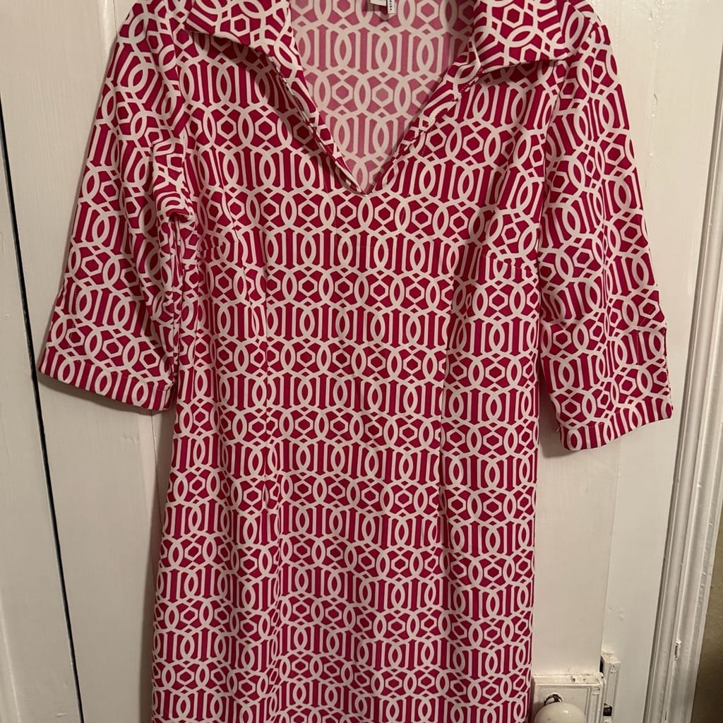Jude Connally Geometric Print 3/4 Sleeve Dress Raspberry White Medium