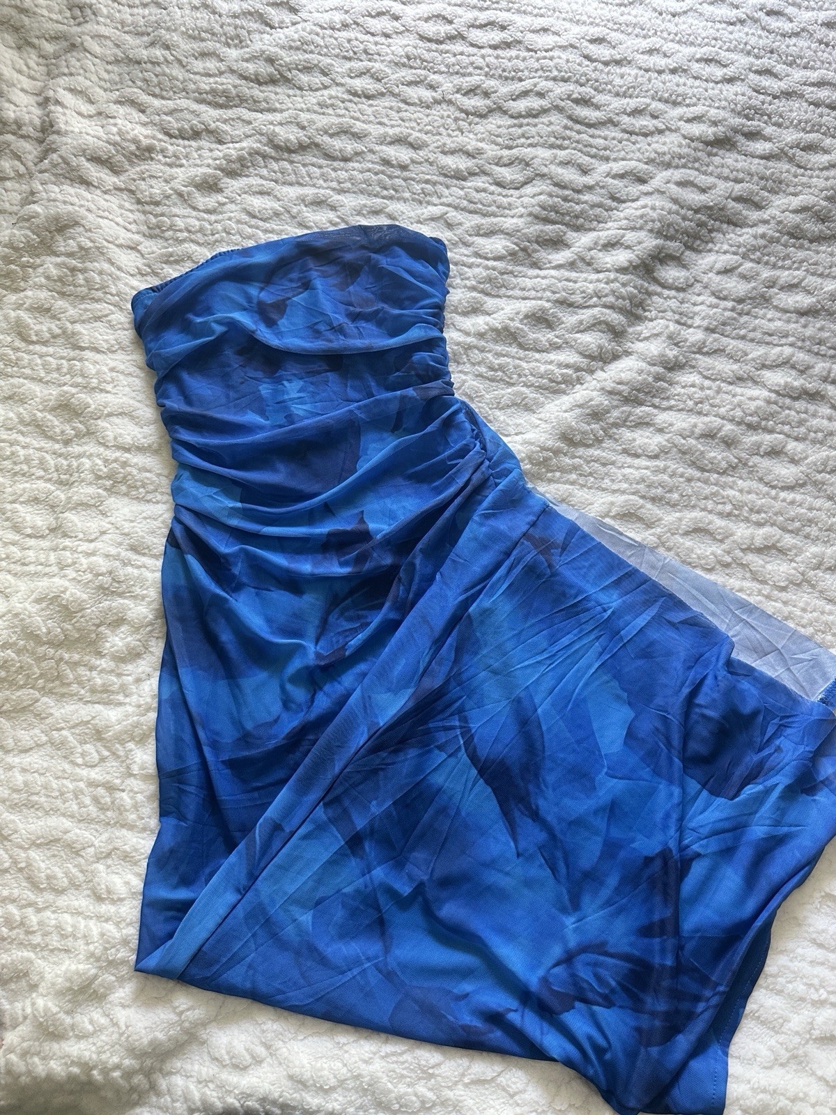 Women’s Summer blue Strapless Dresses Maxi Bodycon Floral Beach slit dress