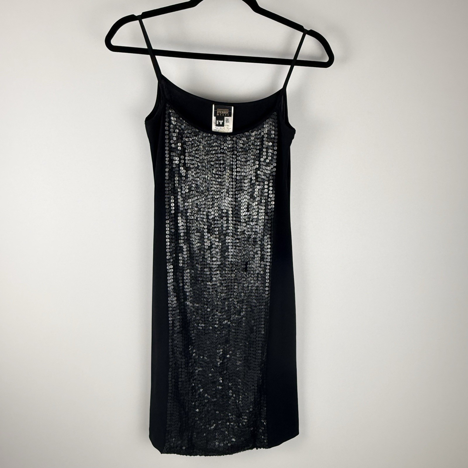 Gianfranco Ferre Jeans Designer Black Silk Sequin Dress Italy IT42 US8 Cocktail