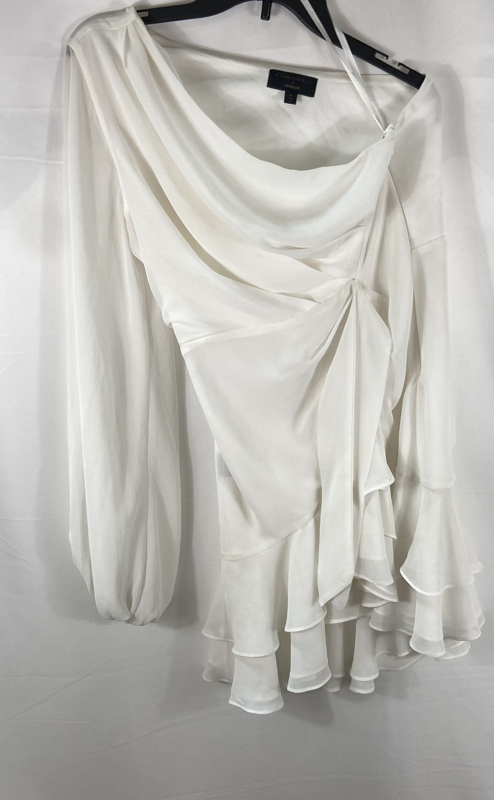 Michael Costello x Revolve Women’s White One Shoulder Ruffle Mini Dress Sz M