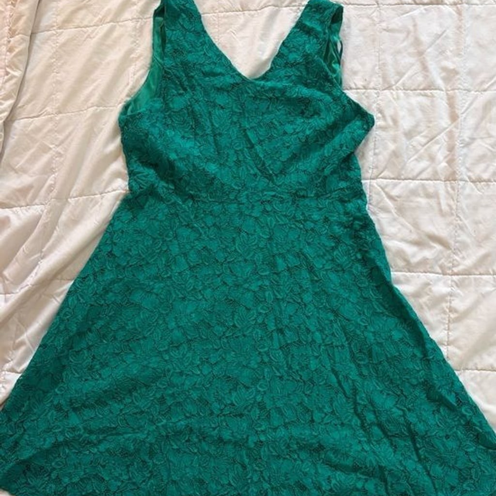 Lane Bryant Teal Green Lace Fit-and-Flare Midi Dress