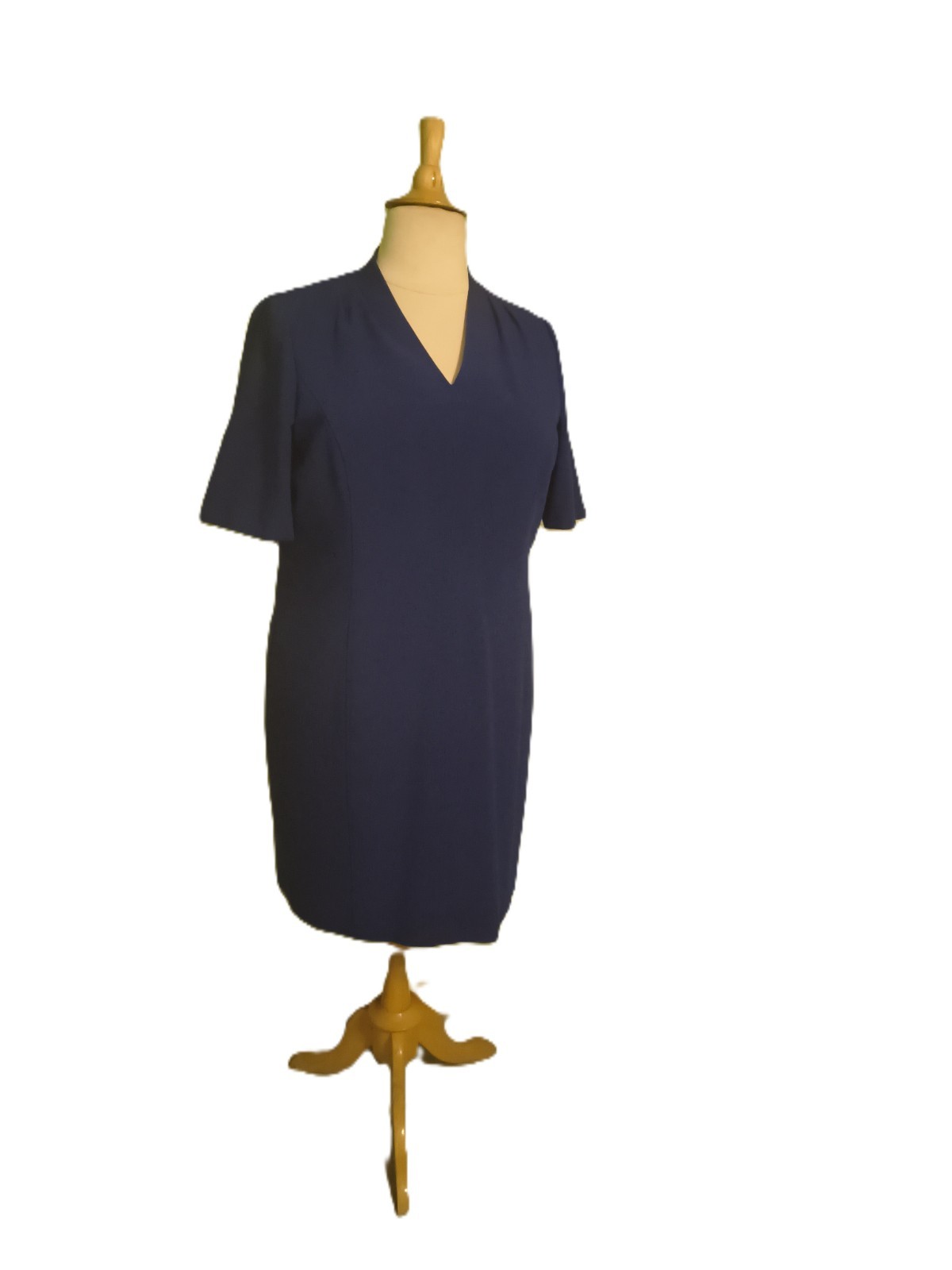 Tahari Blue Short Sleeves V-Neck Shift Sheath Dress 14W