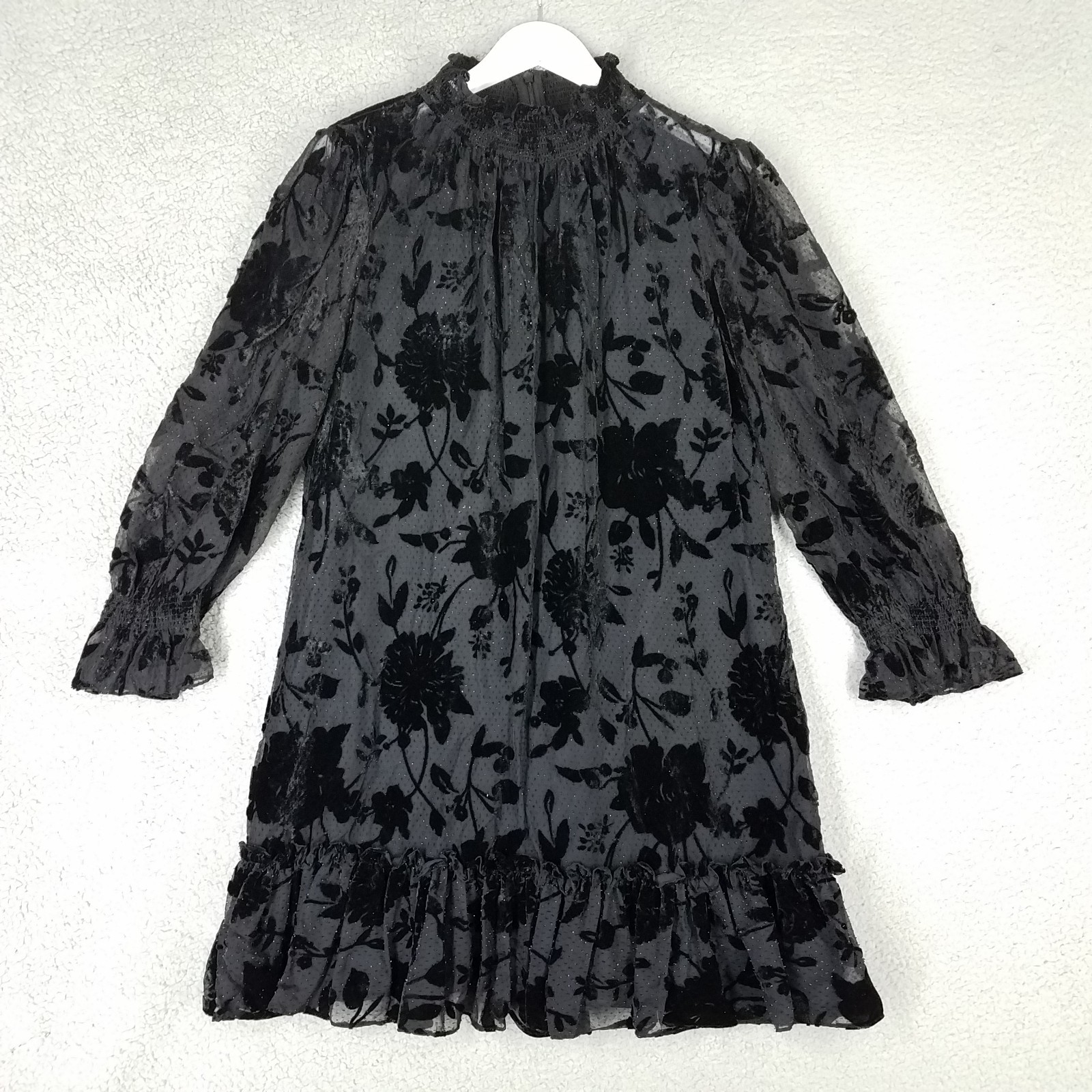 Alex Marie Floral Dress Women’s 14 Goth Lace Black Velvet Mock Neck Long Sleeve