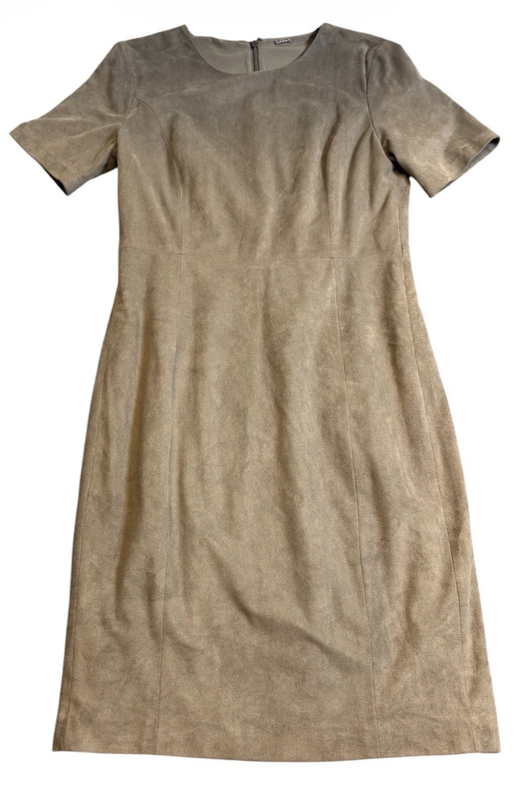 Elie Tahari Emily Faux Suede Sheath Dress Taupe Beige Medium M Career EUC