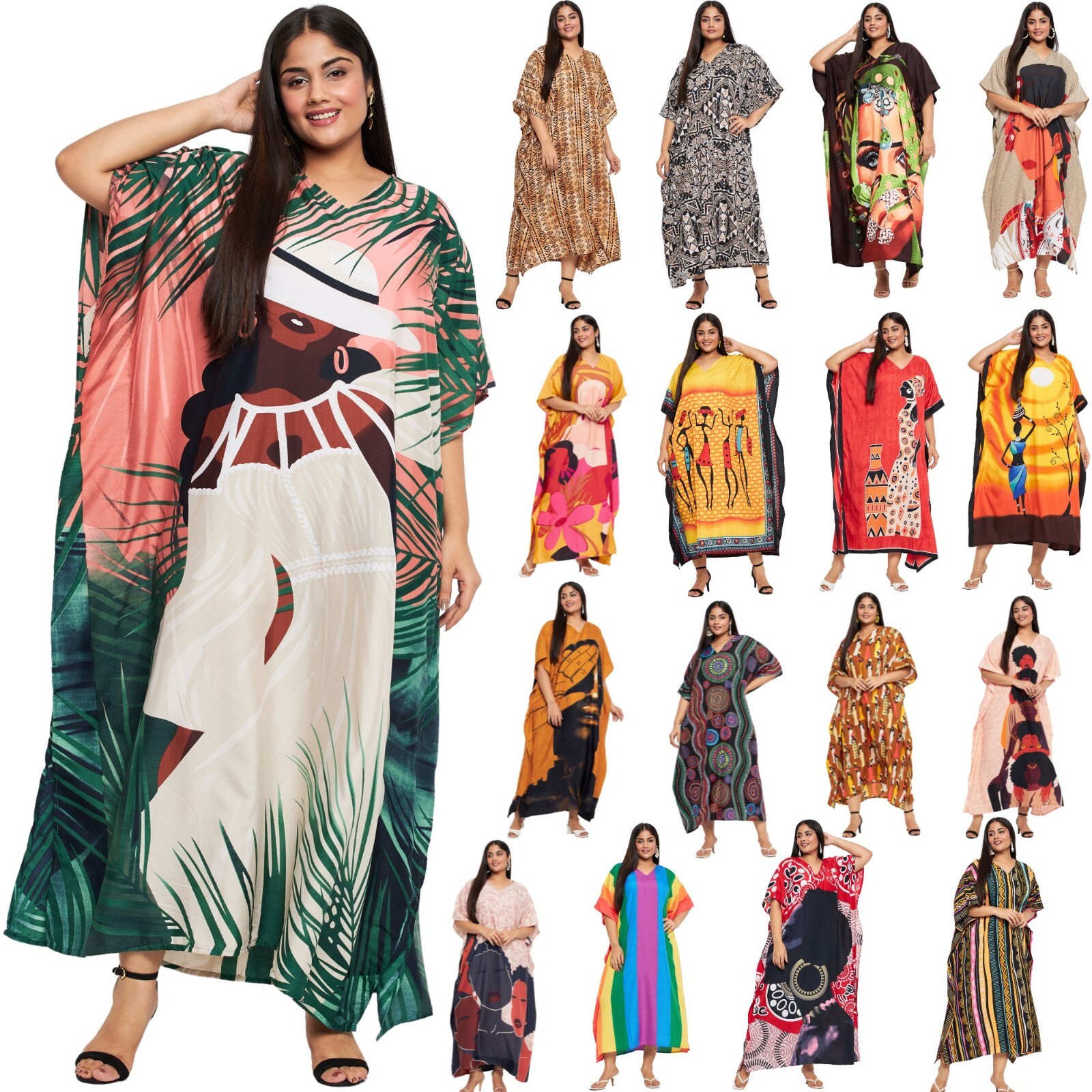 Women Kaftan Plus Size Long Dress Hippie Boho Loose Kimono Beach Maxi Caftan