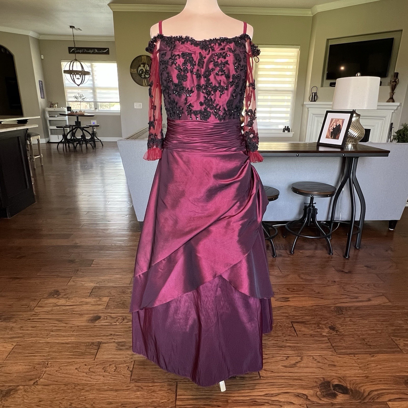 LaBelle Fashions Formal Gown Size 14 Wine Black Lace Whimsigoth Goth Romantic