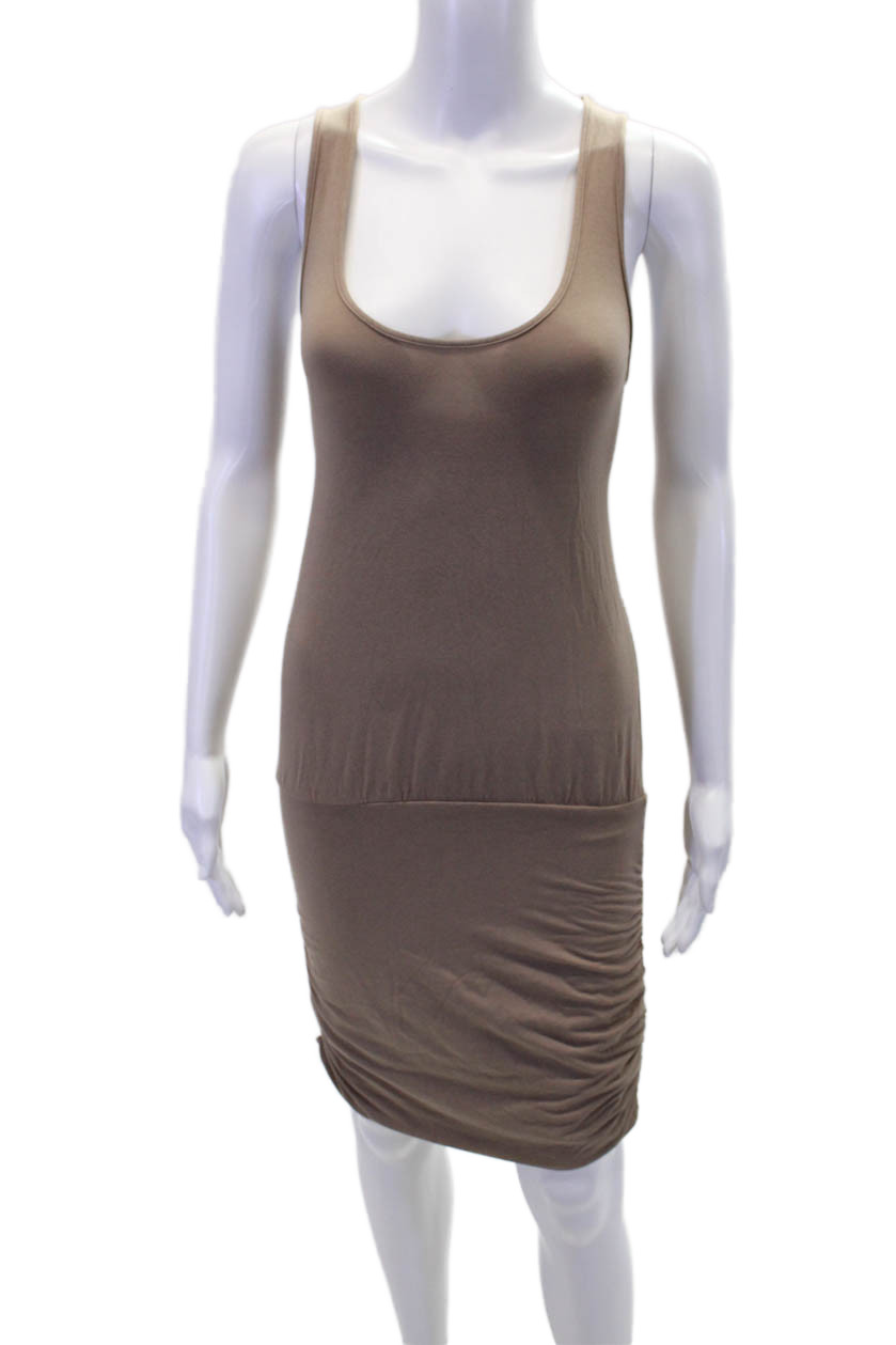 Bobi Los Angeles Womens Sleeveless Ruched Body Con Dress Beige Size Small