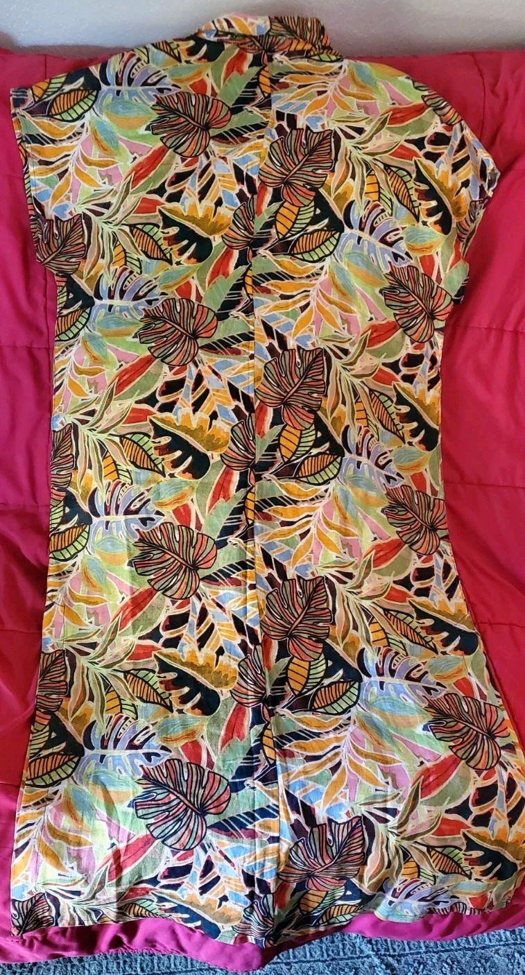 C&C California NWOT Linen Blend Tropical Short Sleeve Maxi Beachwear Dress M