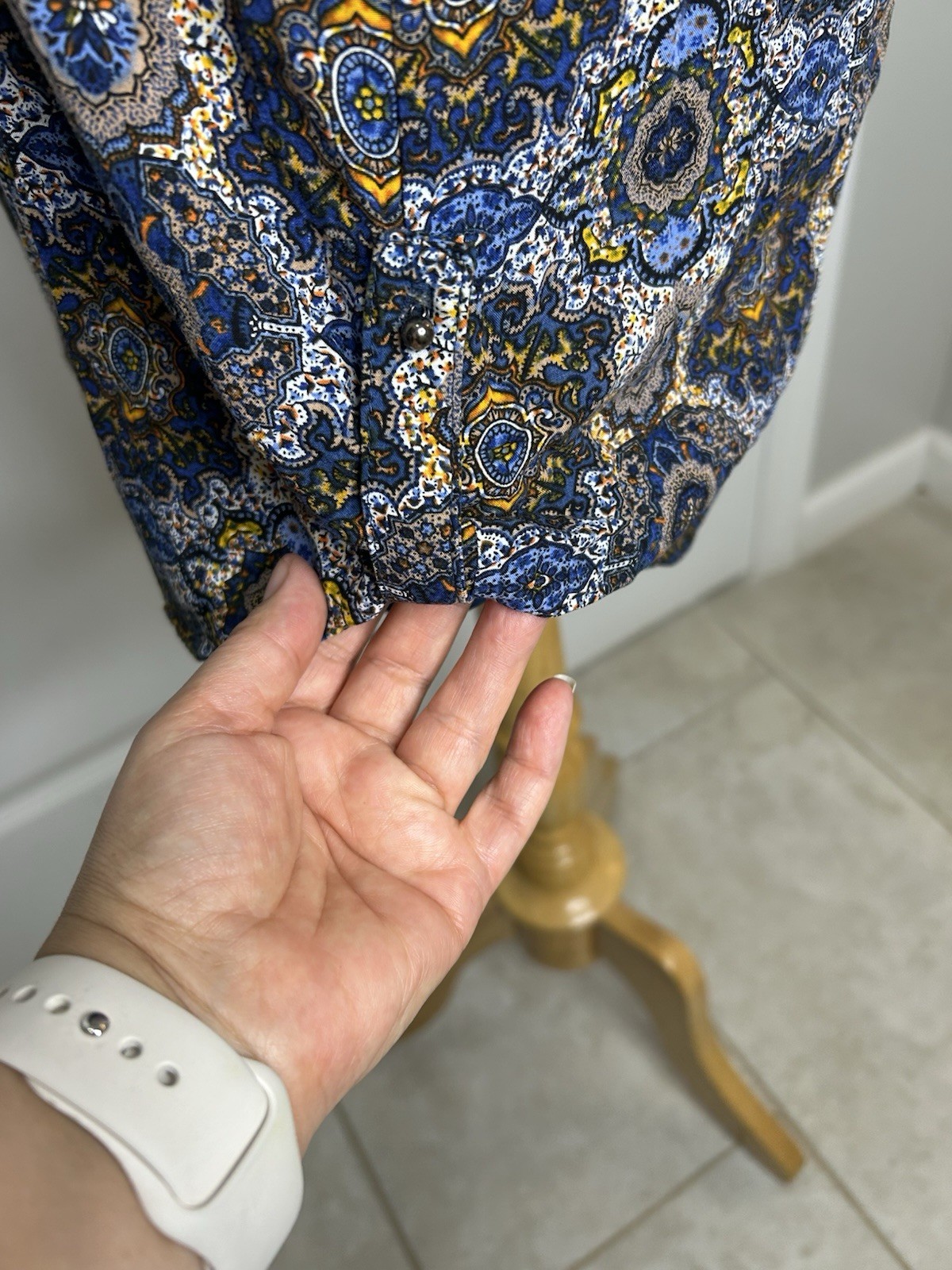 danielrainn Blue Paisley Wrap Dress V-Neck 3/4 Sleeve Tie Waist Lined S