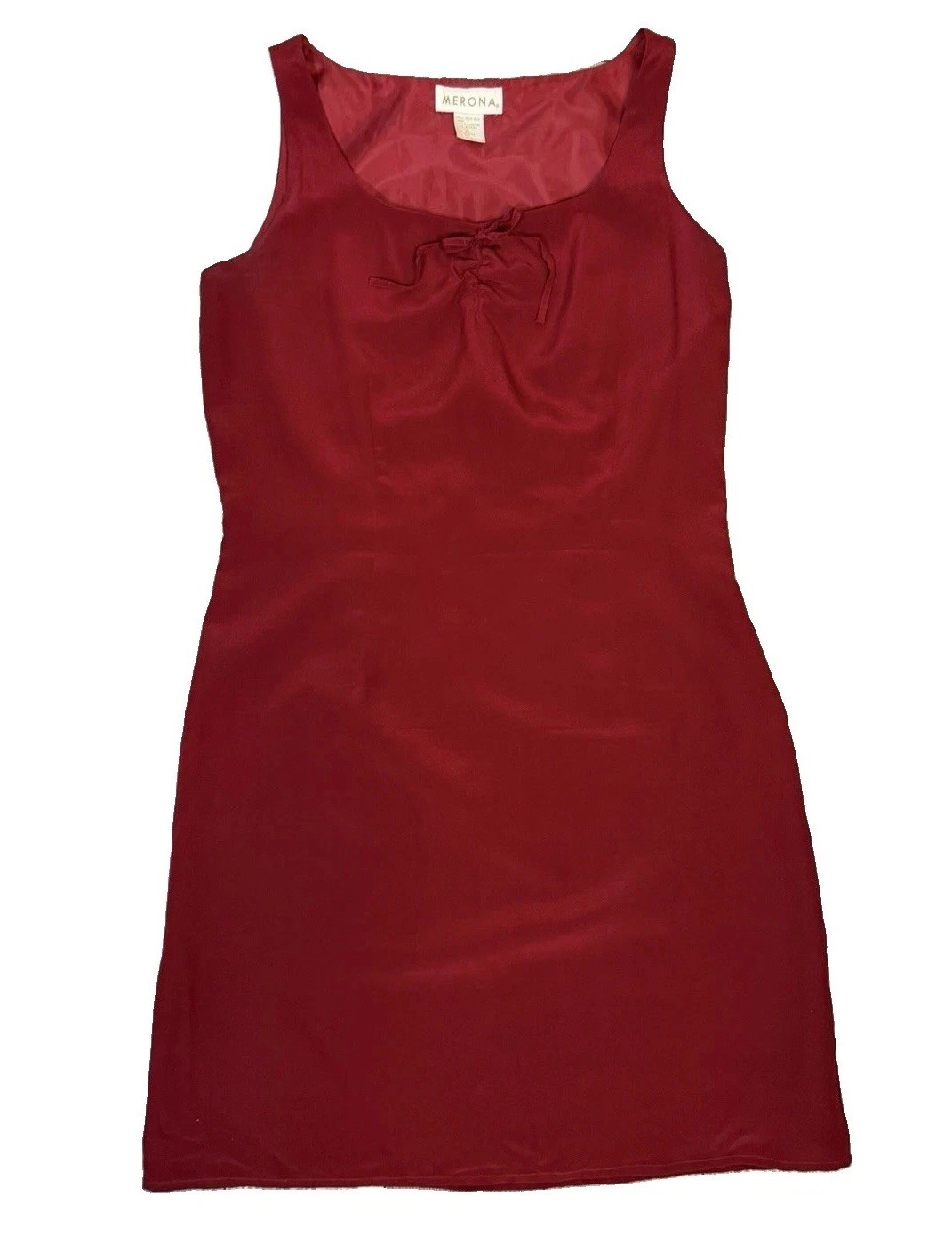 Y2K Red Silk Dress Sleeveless Scoop Neck Sheath KneeLength Bow Dress Sz 12 (8)