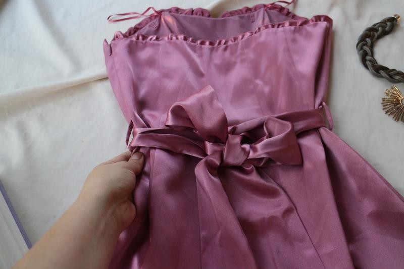 Next Pink Satin Strapless Ruffle Cocktail Sheath Midi Dress UK 12 US 8