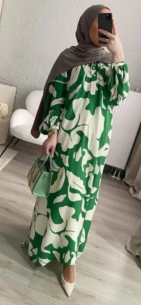 NWT H&M Balloon-sleeve Viscose Maxi Dress Green/White/Floral Sz XS S M L XL XXL