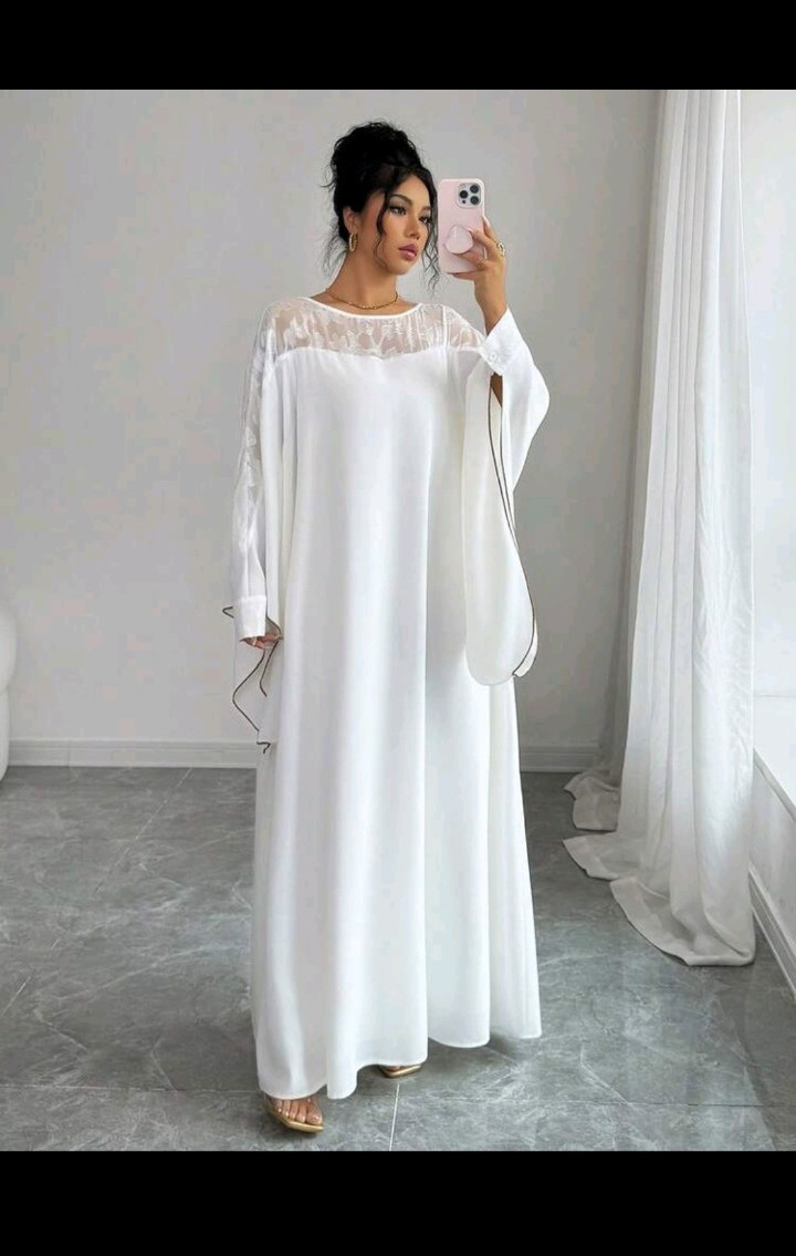White Long Sleeve Maxi Dress Round Neck Pullover Lace . Size 12. Bust 46