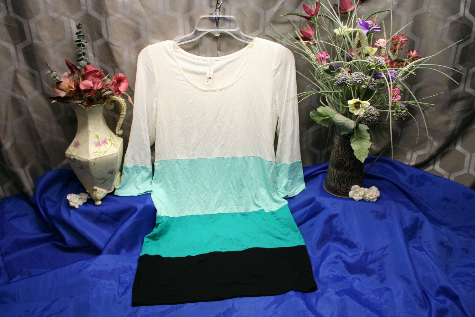 Pink Owl Apparel Womens Blue White Sheath Country Casual Work Dress Size Large