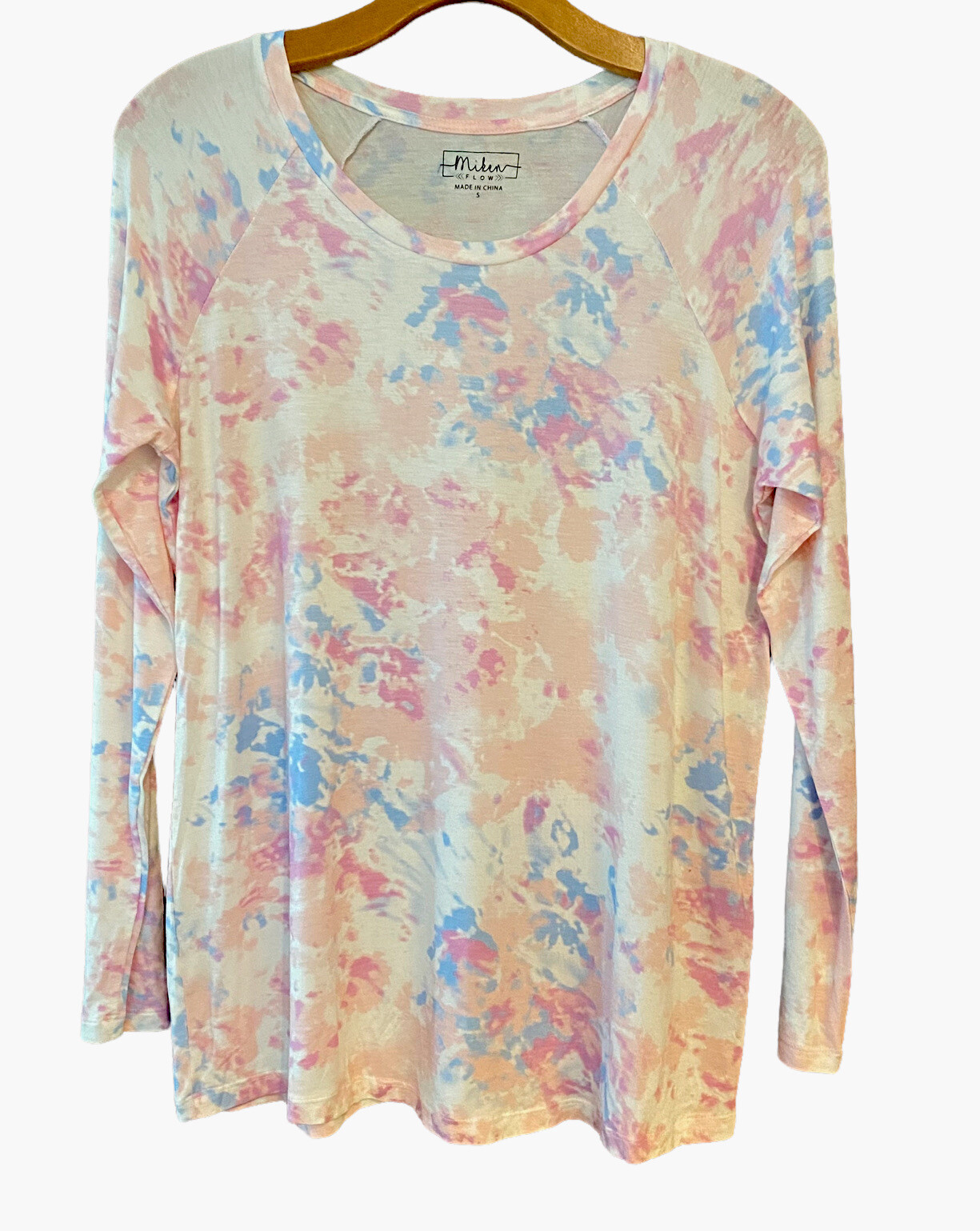 Miken Sz S NWT Light Pink Blue Tie-Dye Long Sleeve Lightweight Casual T-Shirt