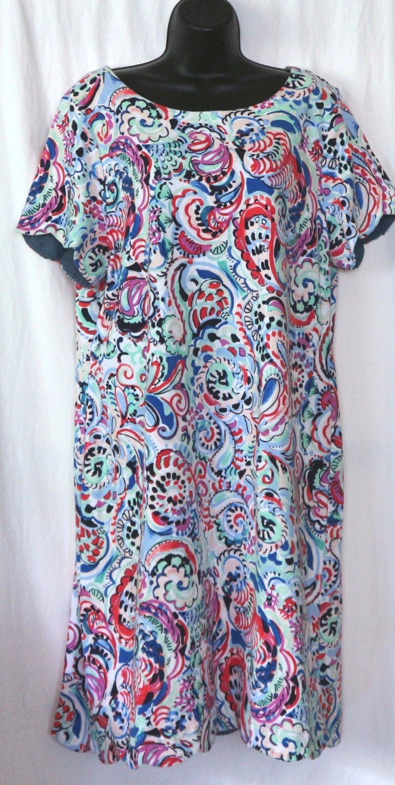 TALBOTS Ctn Knt Print Drs Scalloped Edges 42 In Chest 39.5 In Long Sz XL EXC
