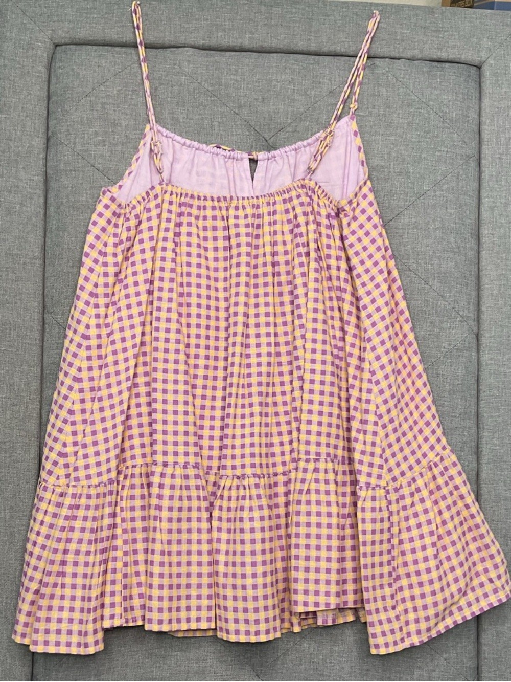 Urban Outfitters Pink Purple Gingham Babydoll Mini Dress Ruffle Hem S